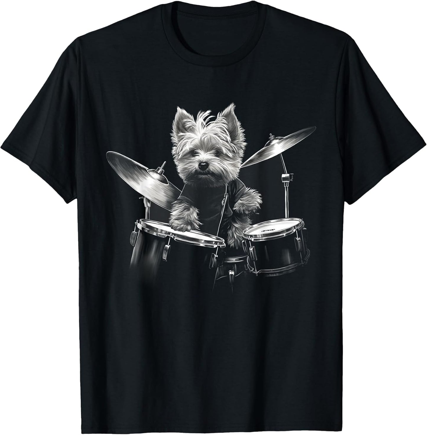 Funny Yorkie Dog Playing Drums