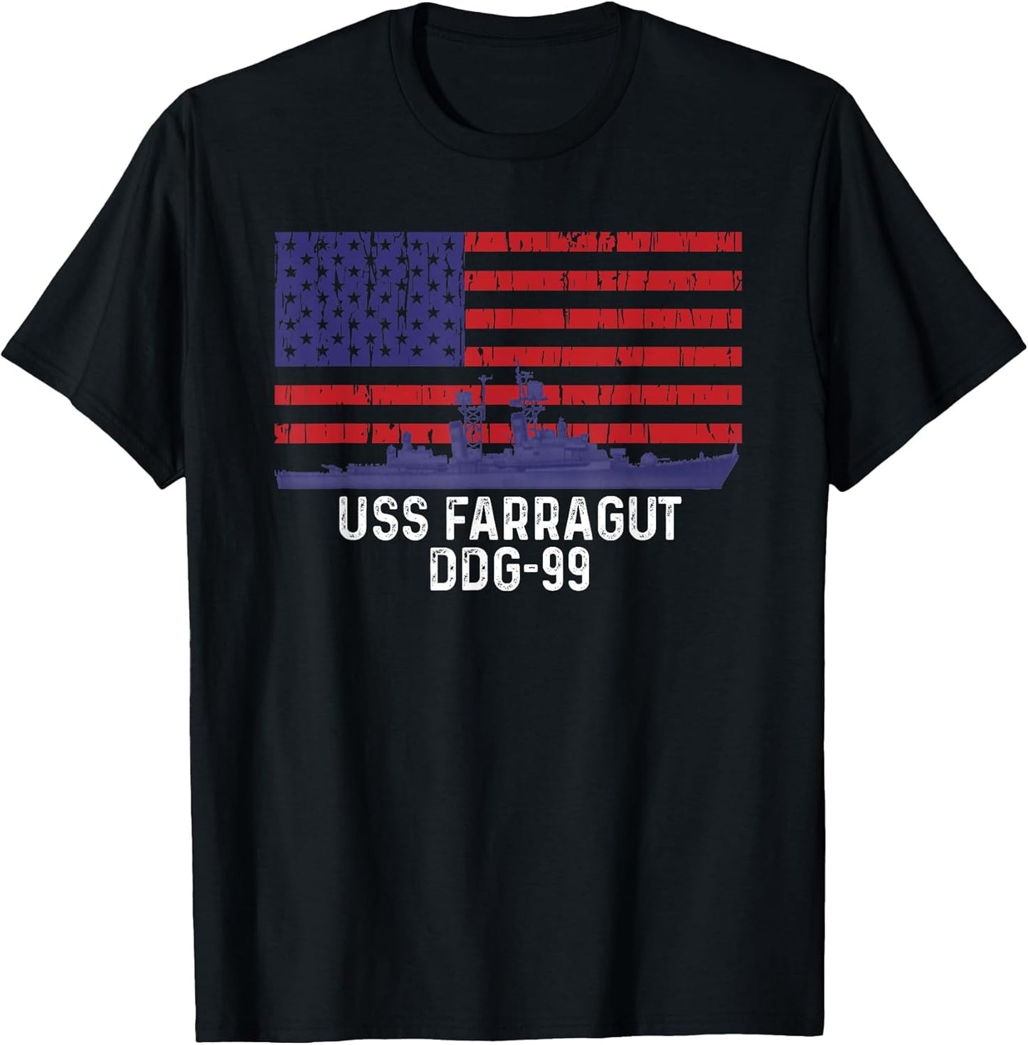 USS Farragut DDG-99 Ship Vintage American Flag