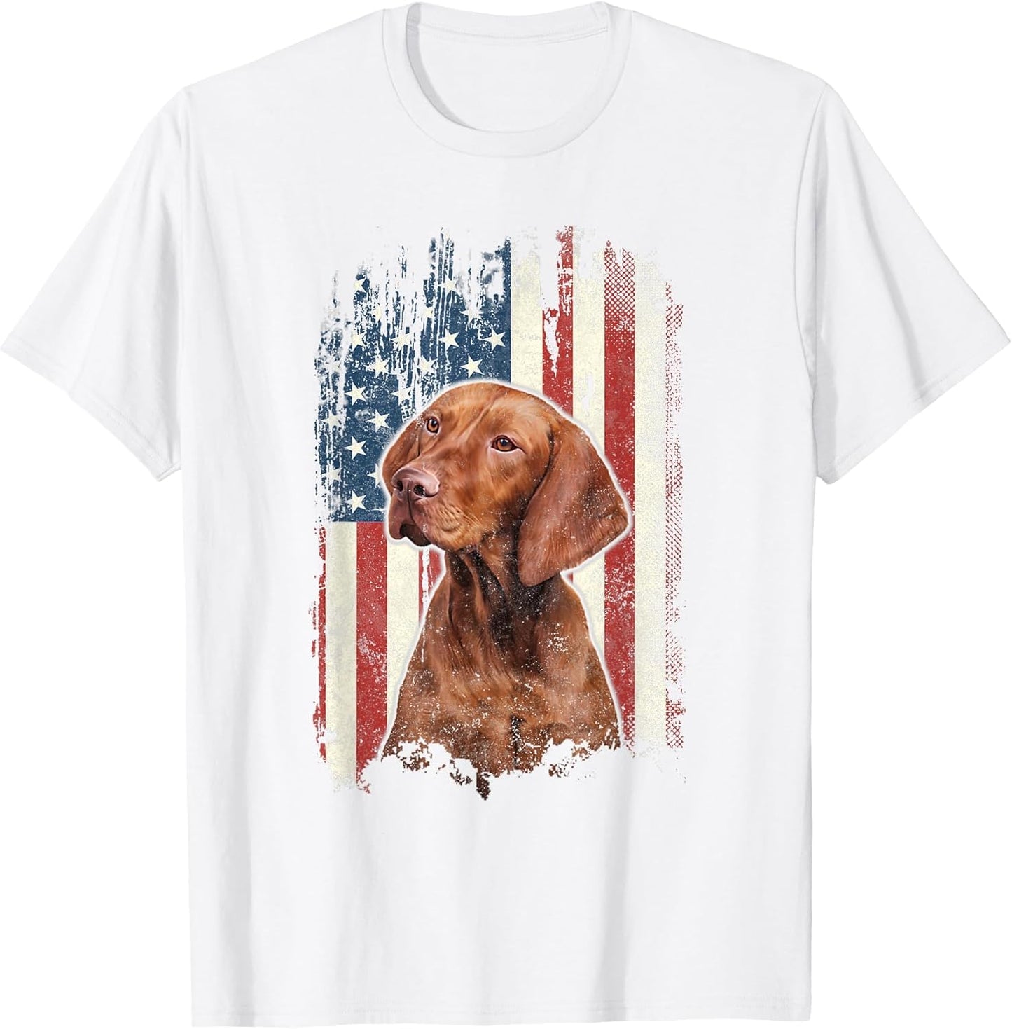 Distressed Vizsla American Flag Patriotic Dog