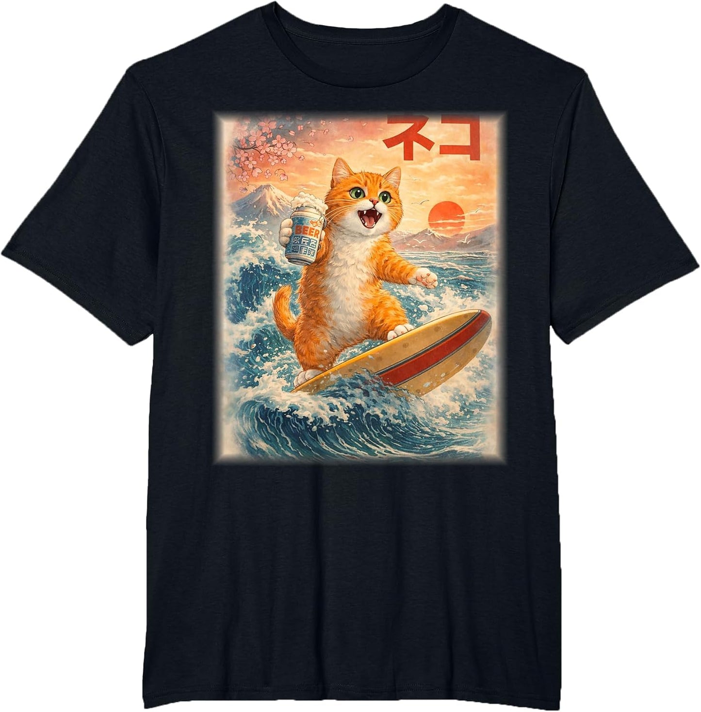 Funny Kawaii Cat Surfing , Anime Gift