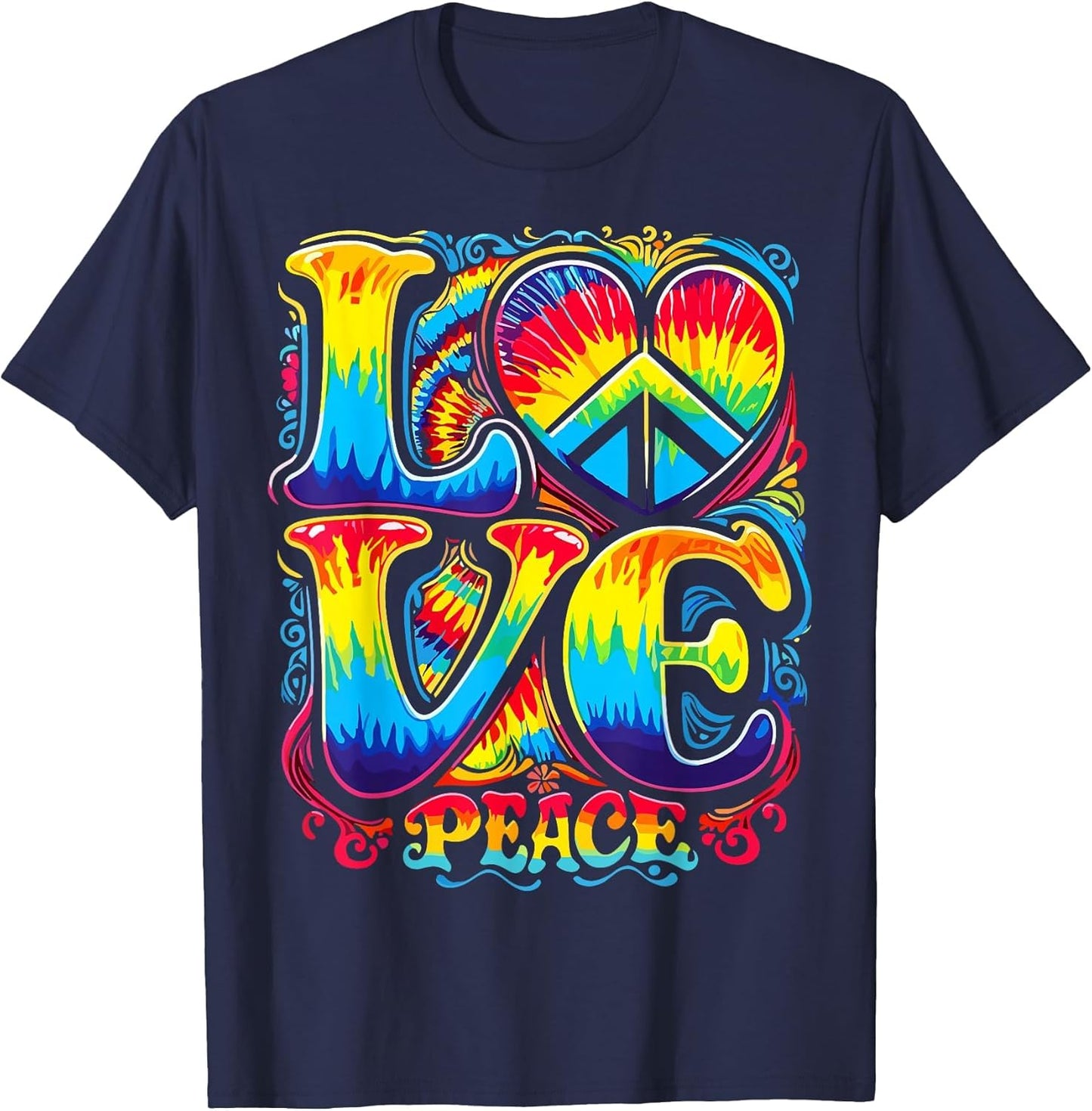 Hippie Peace Sign Tie Dye Heart Groovy