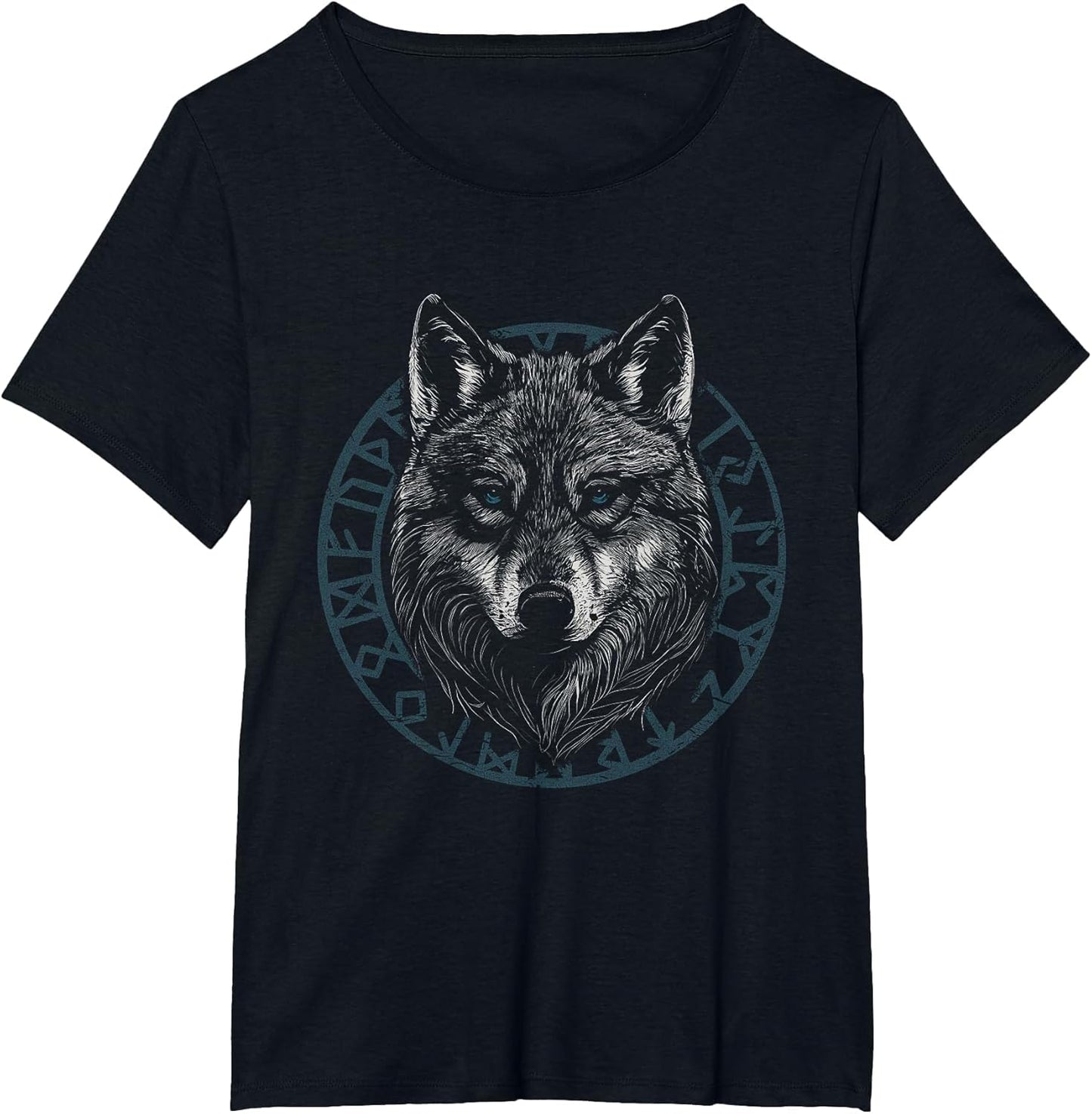 Wolf with Blue Eyes Viking Runes Animal Graphic