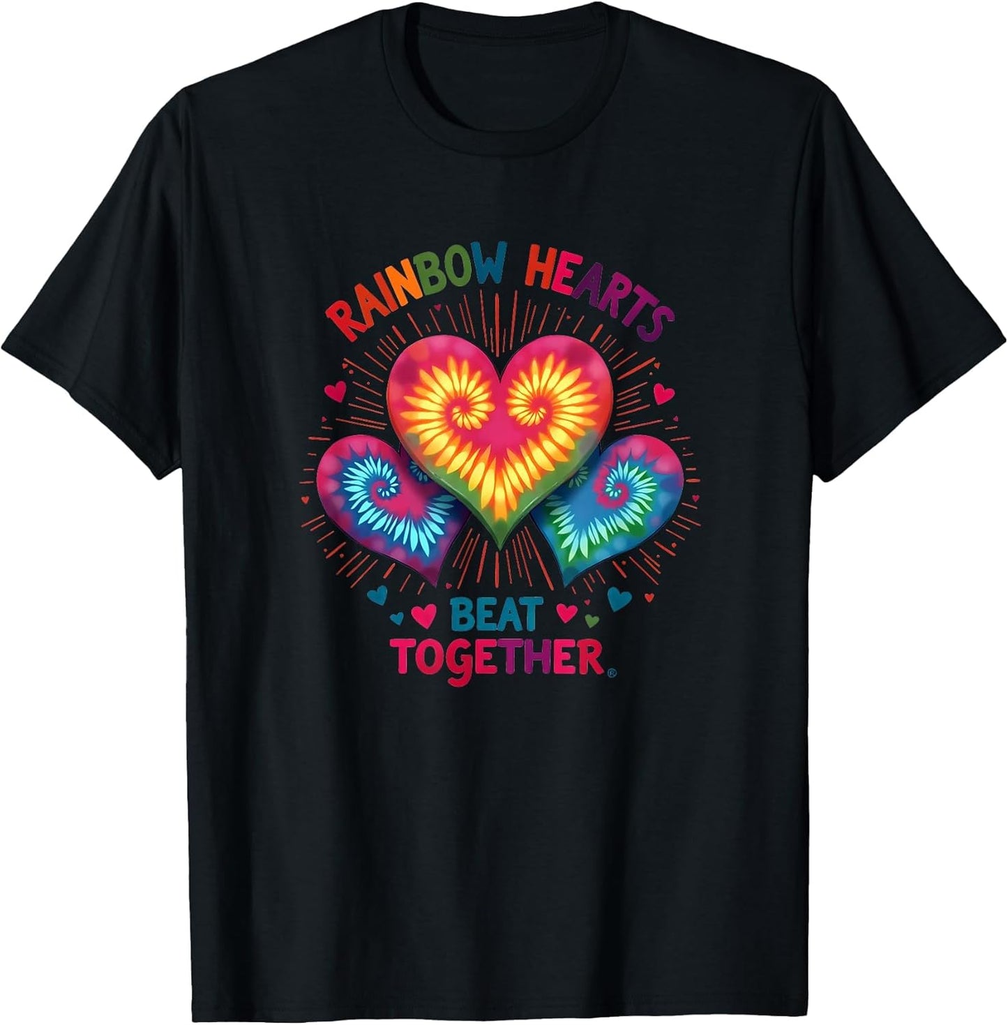Tie Dye Rainbow Hearts Beat Together Valentine
