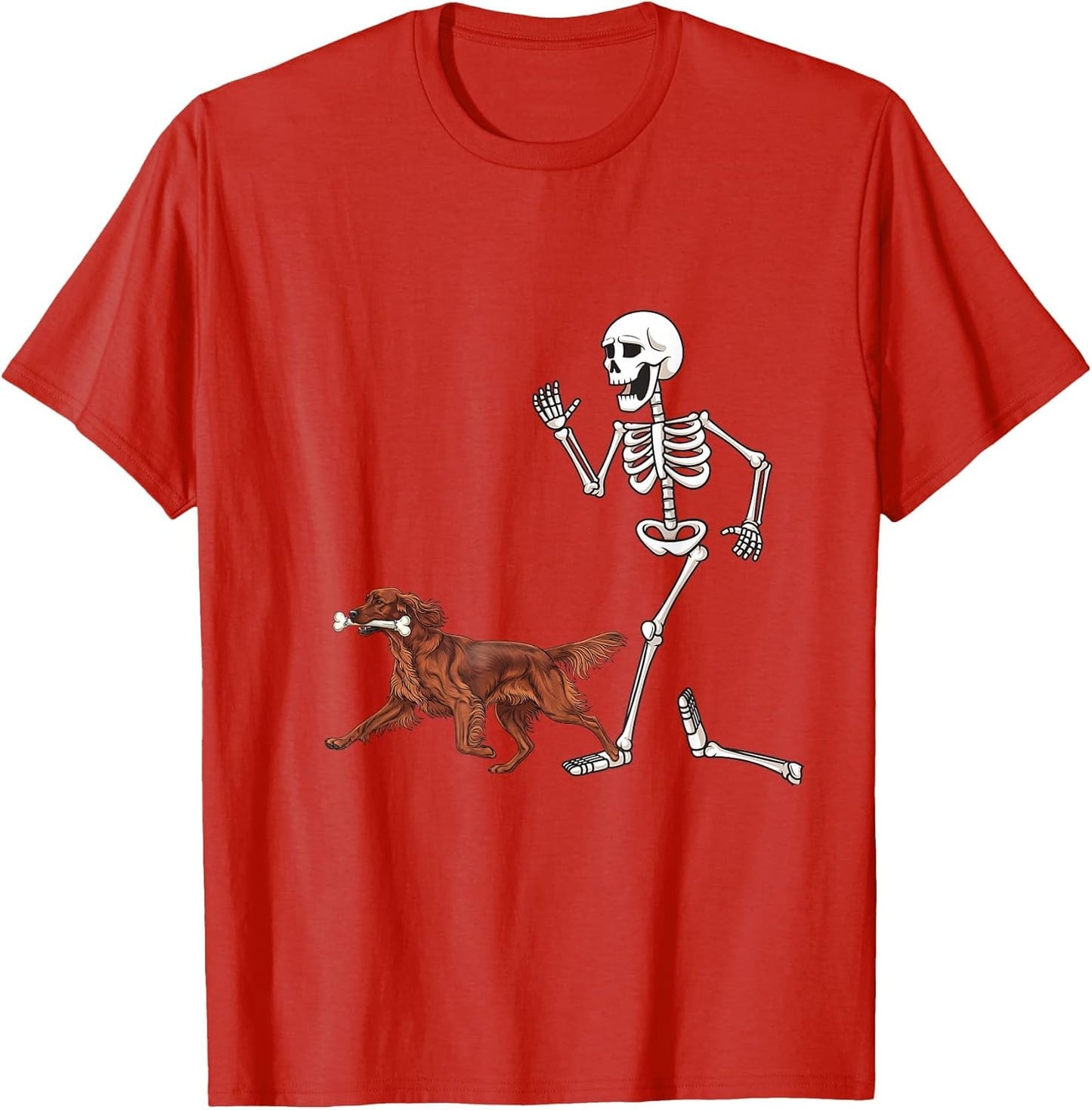 Funny Halloween Irish Setter and Skeleton