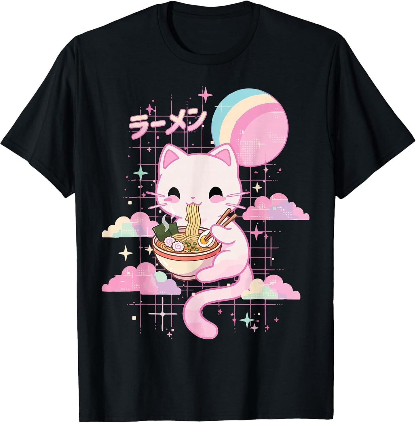 Cat Eating Ramen Kawaii Pink Anime