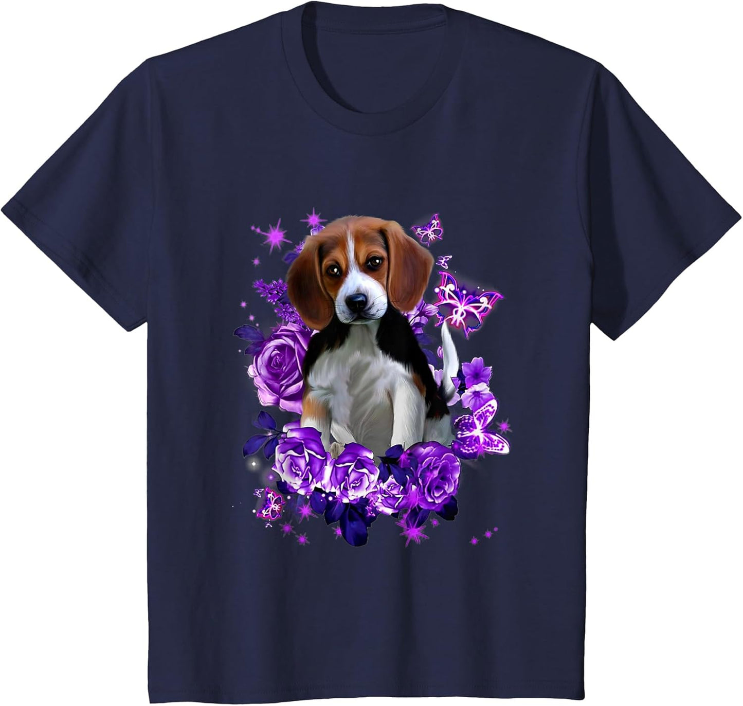 Funny Purple Beagle Purple Flower and Butterfly