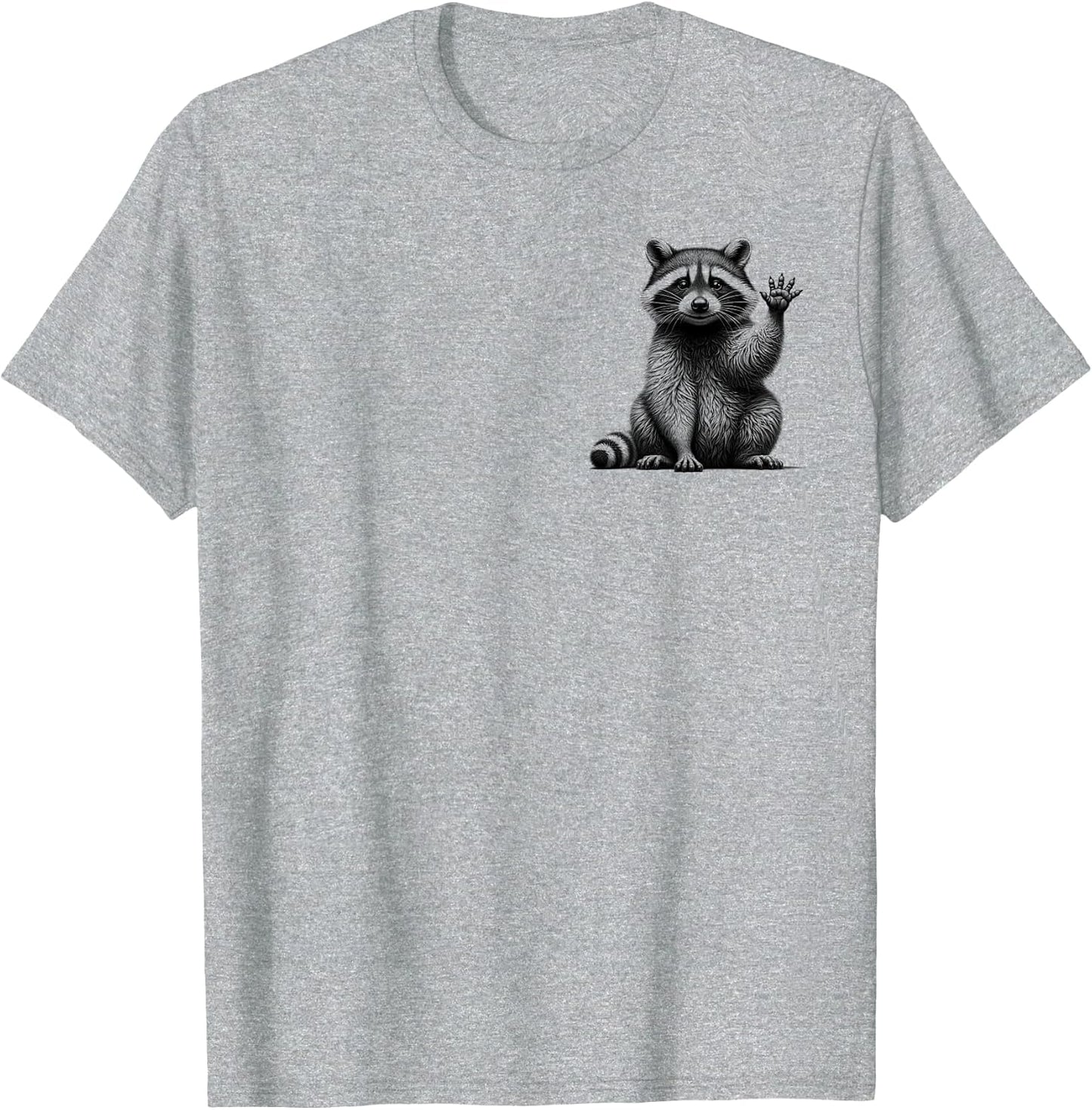 Cute Waving Raccoon in Drawing Style on Chest