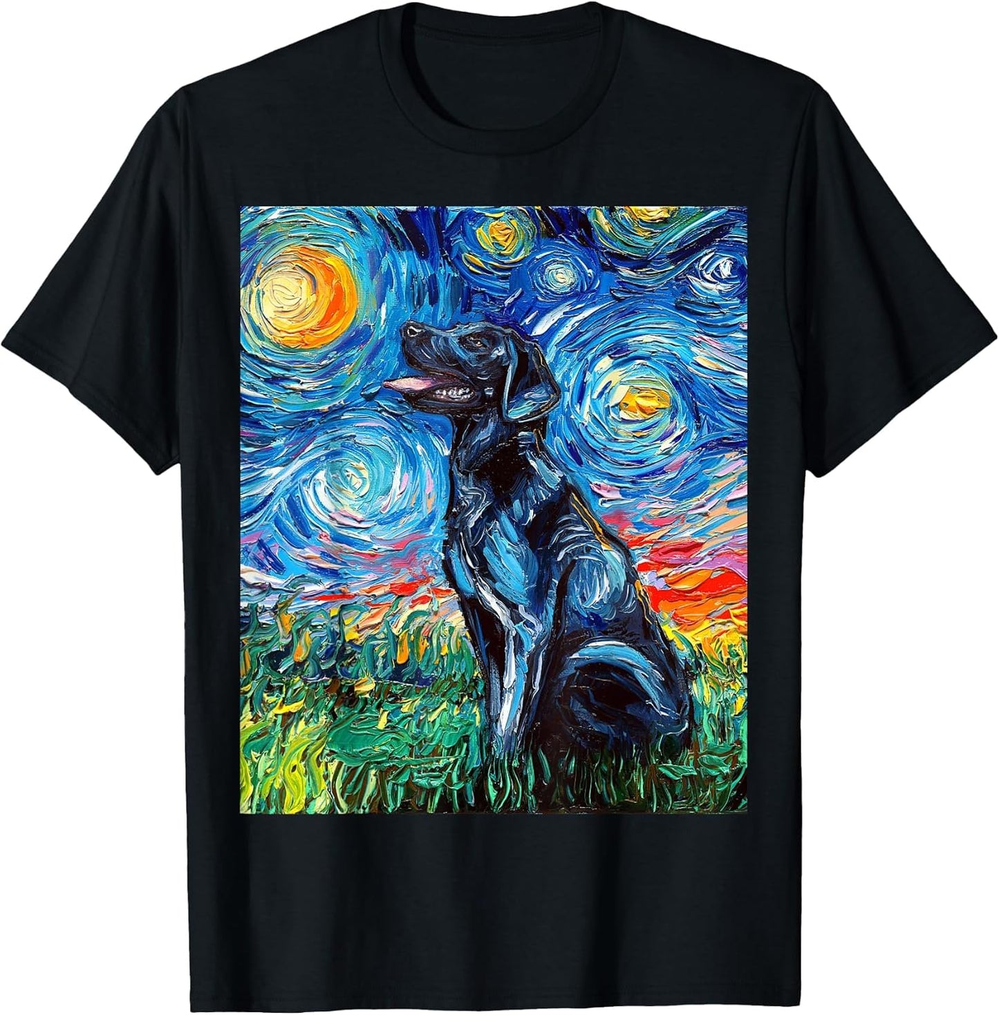 Black Labrador Starry Night Dog Art by Aja