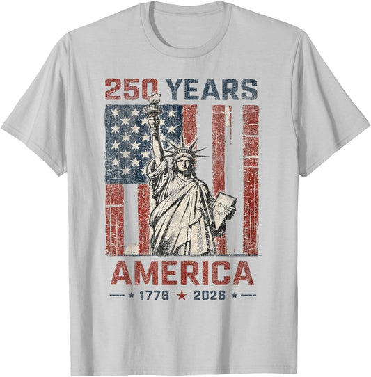 USA 250 Years 1776 2026 Patriotic Statue of Liberty T-Shirt - T-Shirt | Ash