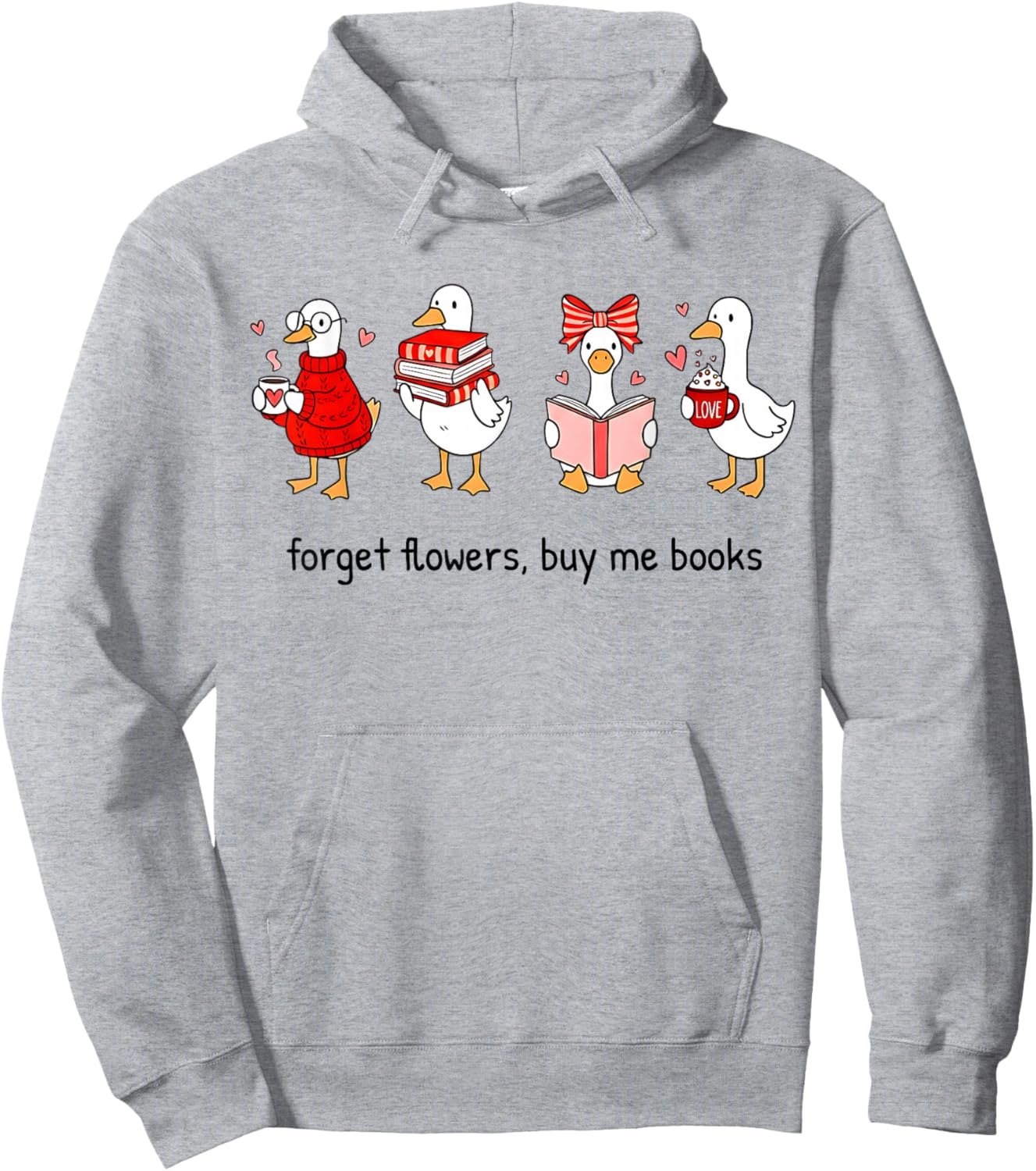 Goose Book Lover, Goose Valentine Bookish Hoodie - Hoodie | Ash