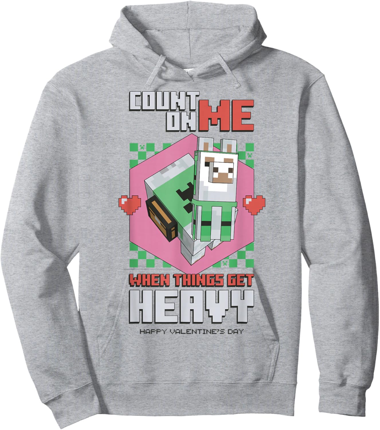 Minecraft Llama Count On Me Valentines Hoodie - Hoodie | Ash