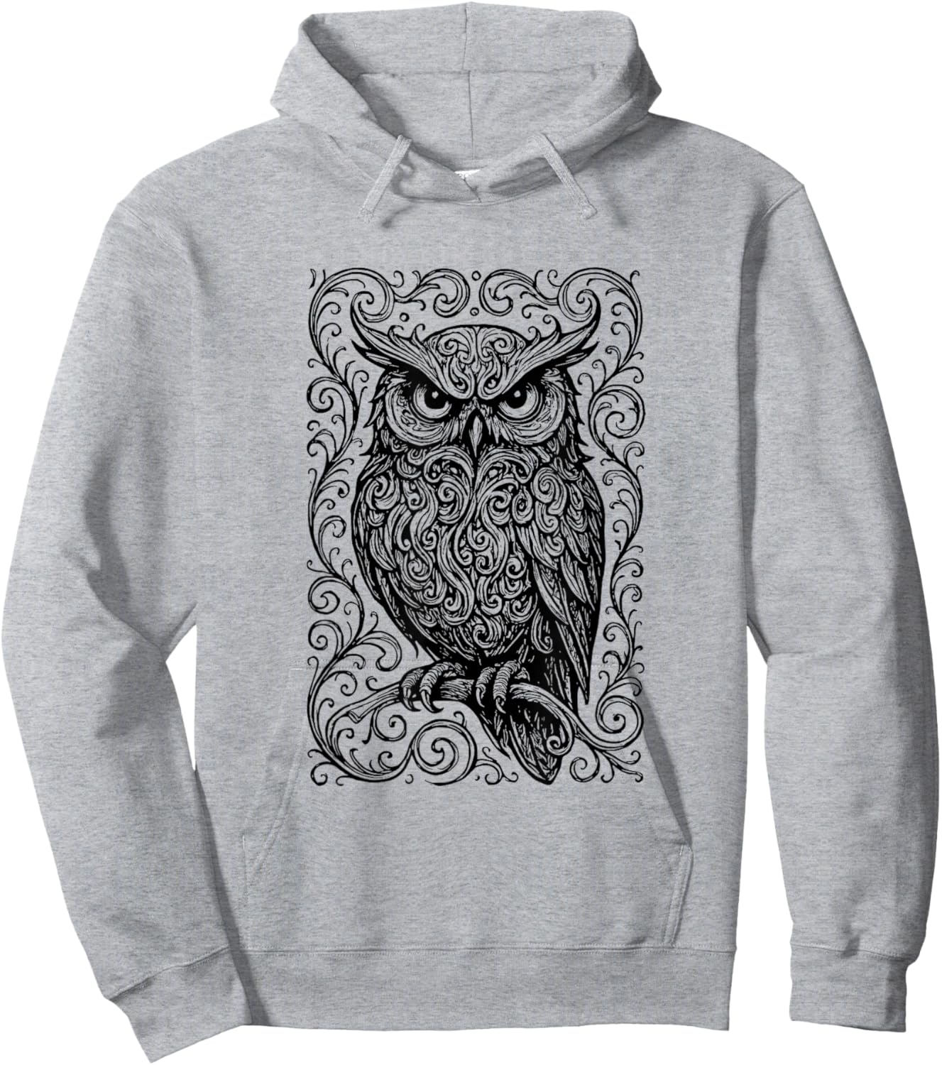 Owl Mystic Ornate Scroll Sketch Drawing Hoodie - Hoodie | Ash