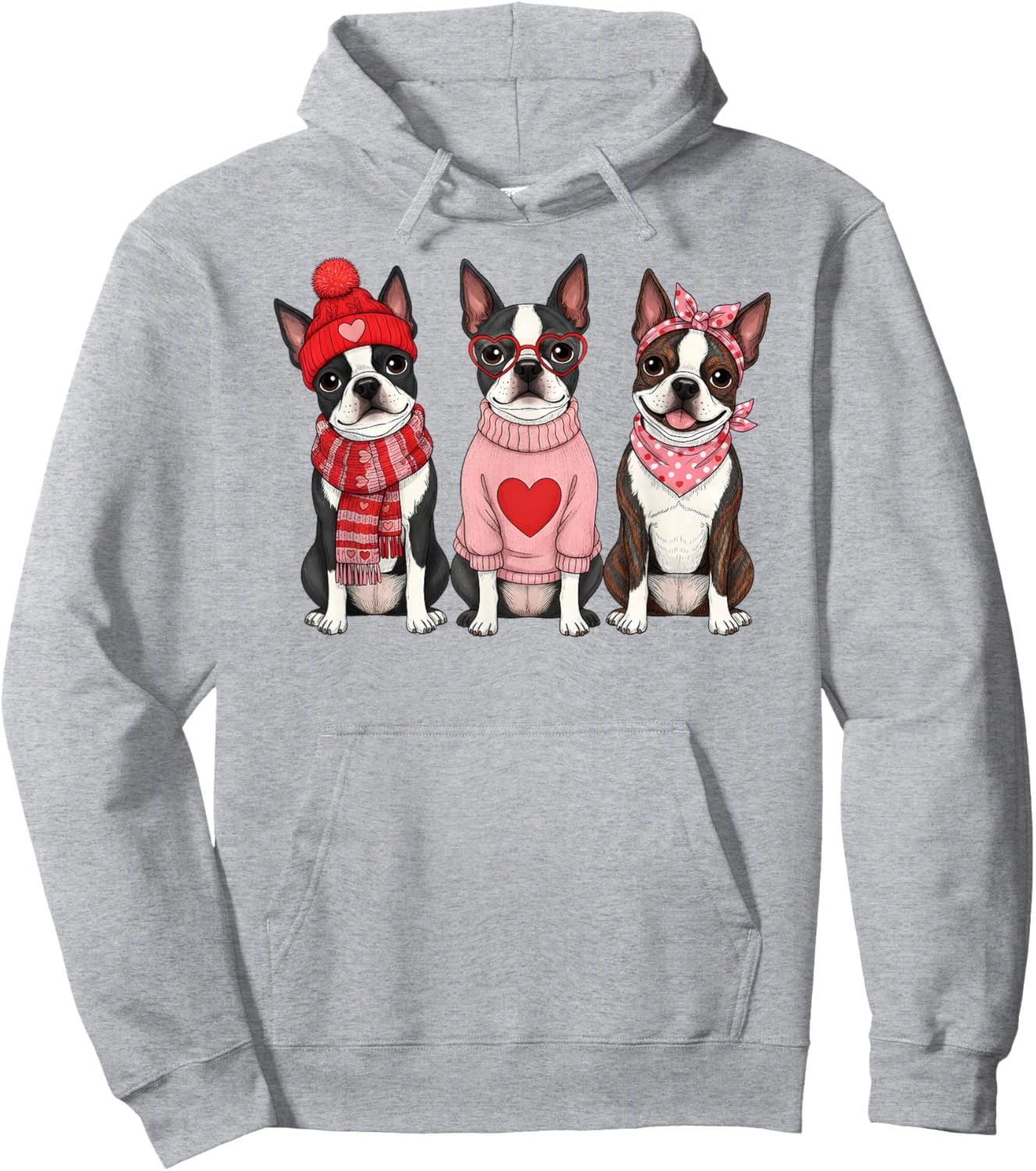 Cute Boston Terrier Valentine Dog Hoodie - Hoodie | Ash