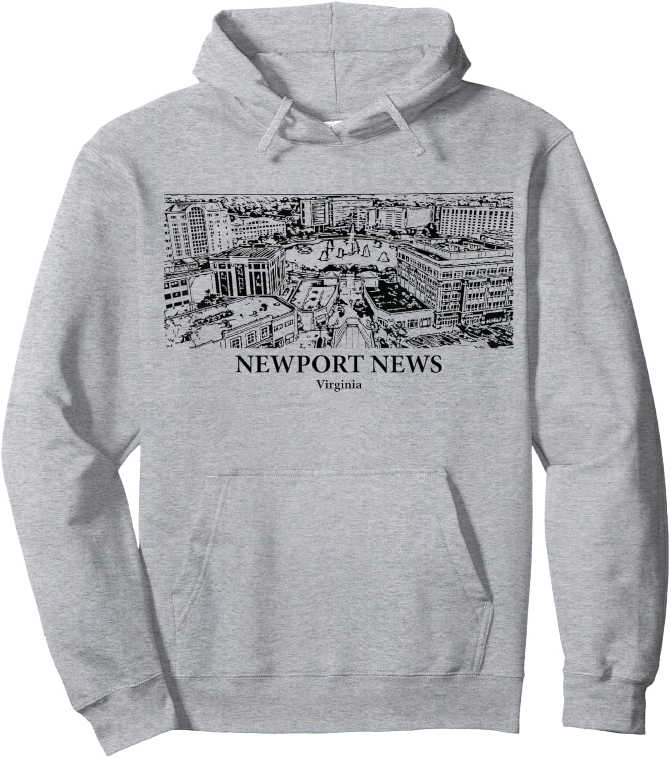 Newport News VA - Ink Cityscape Illustration Hoodie - Hoodie | Ash
