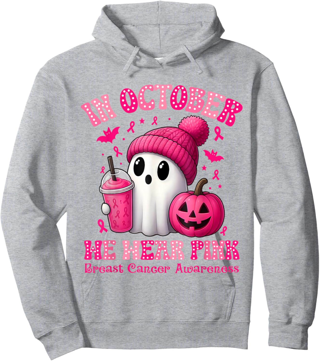 in October We Wear Pink Breast Cancer Awareness Hoodie - Hoodie | Ash