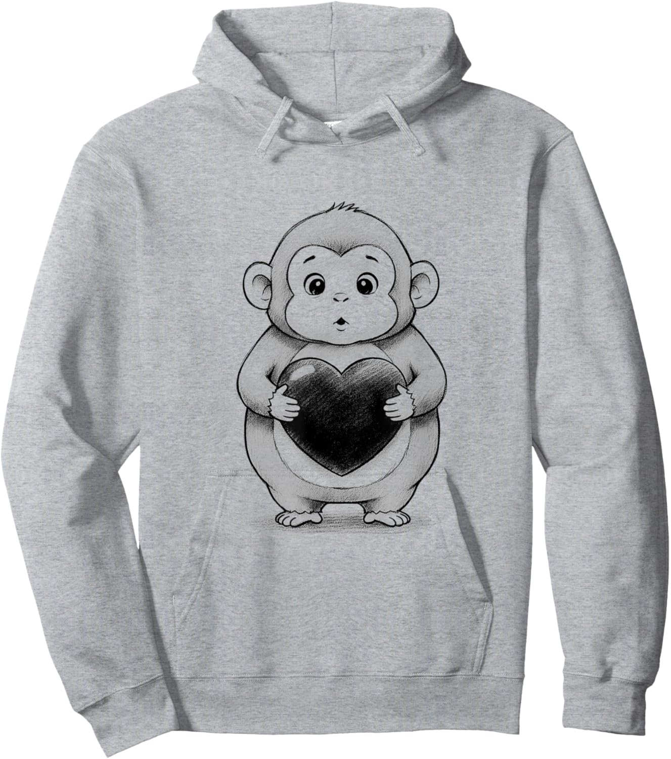 Monkey Chubby Holding a Heart Valentines Day Hoodie - Hoodie | Ash
