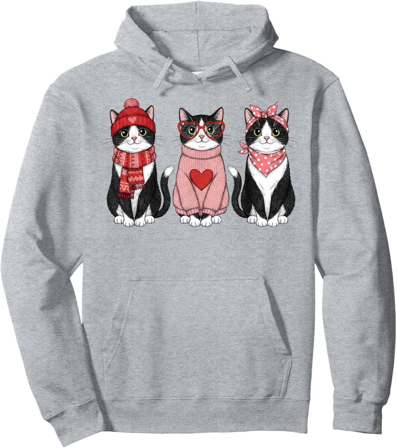 Retro Tuxedo Cat Cute Valentine Hoodie - Hoodie | Ash