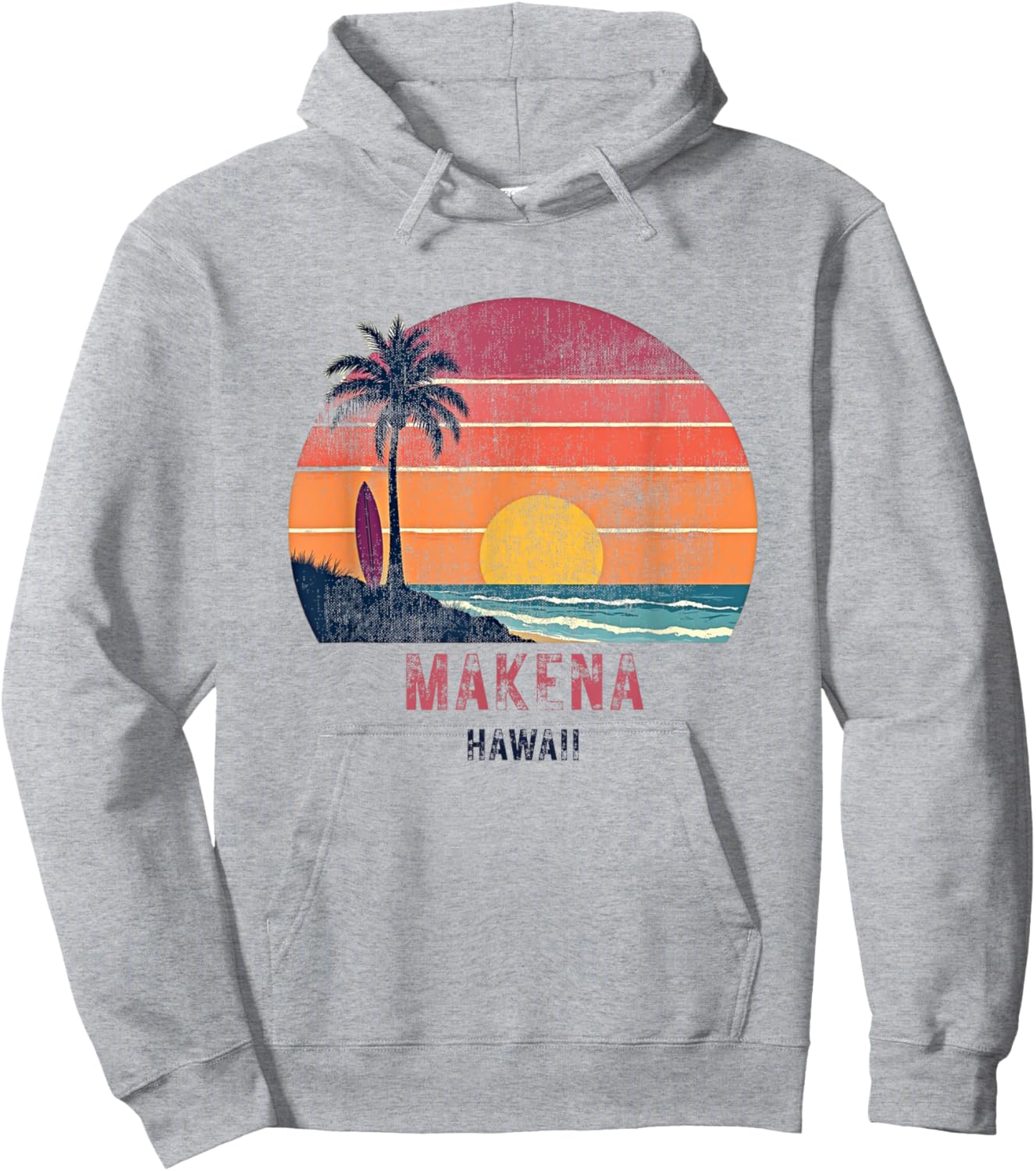 Makena Hawaii Retro Vintage Weathered Souvenir Hoodie - Hoodie | Ash
