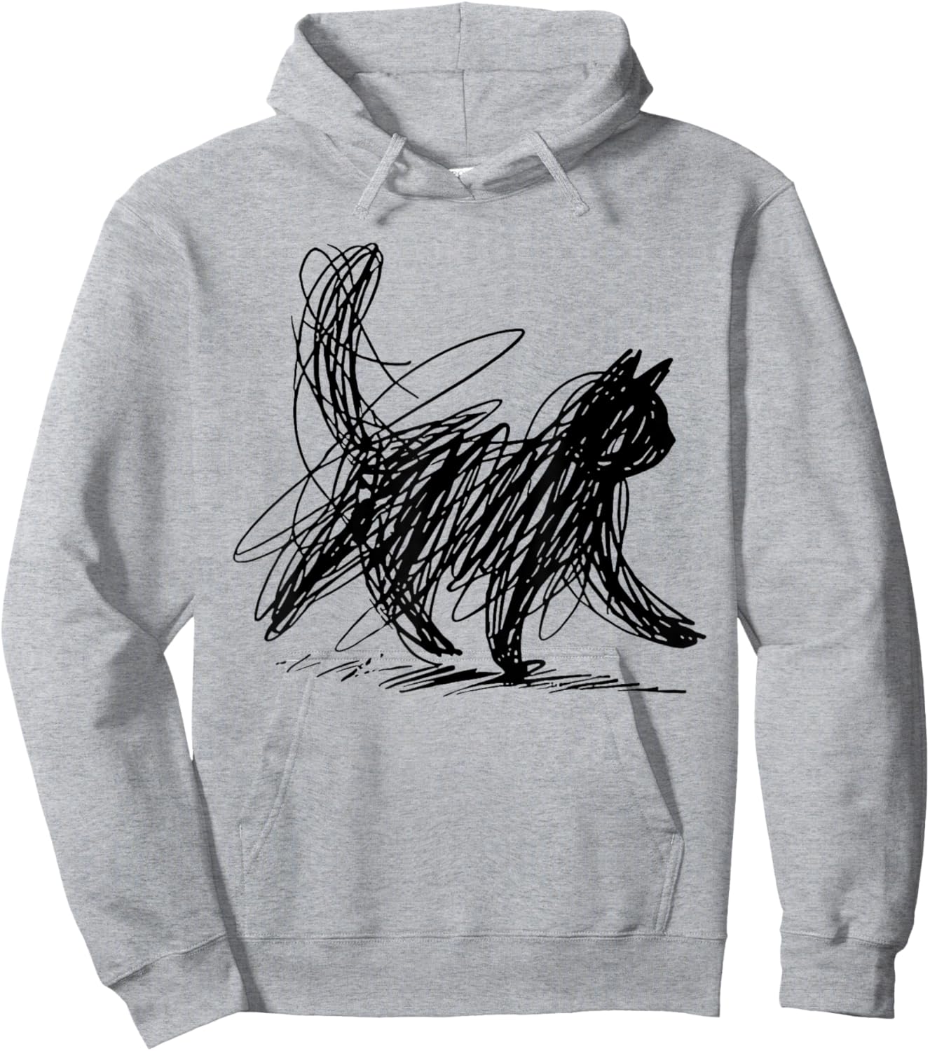 Scribble Cat Minimal Line Art Japanese Hoodie - Hoodie | Ash