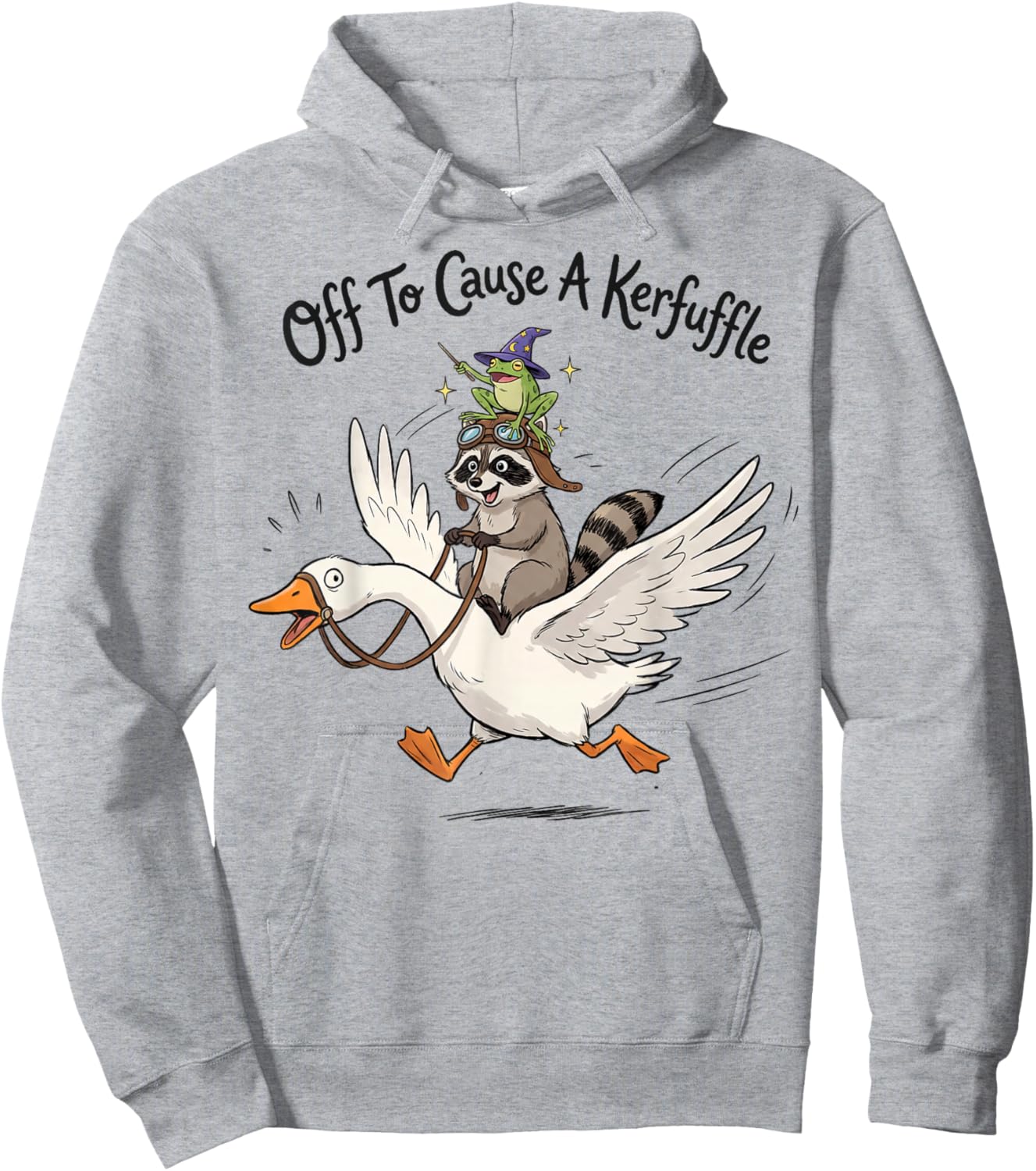 Off to Cause a kerfuffle Funny Graphic Raccoon Hoodie - Hoodie | Ash