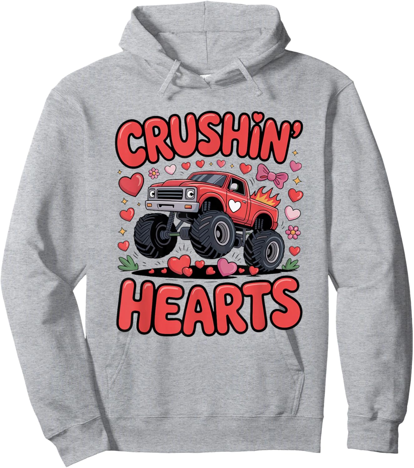 Crushin' Hearts Monster Truck Valentine Graphic Hoodie - Hoodie | Ash