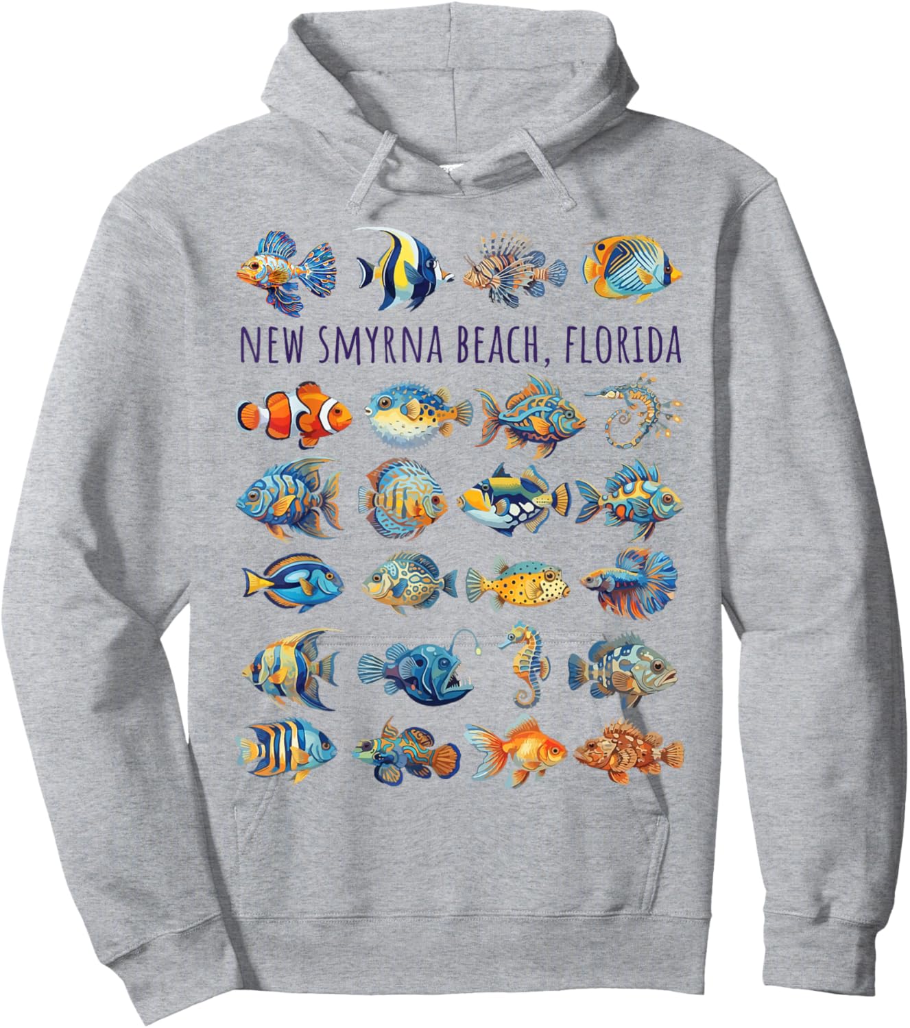 New Smyrna Beach Florida Colorful Fish Design Hoodie - Hoodie | Ash