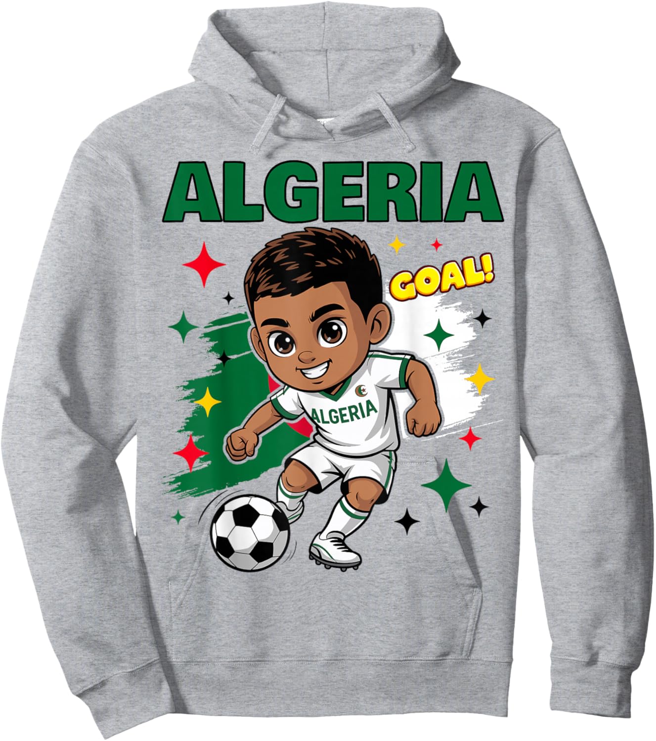 Algeria Kid Goal Cartoon Algeria Flag for Kids Hoodie - Hoodie | Ash
