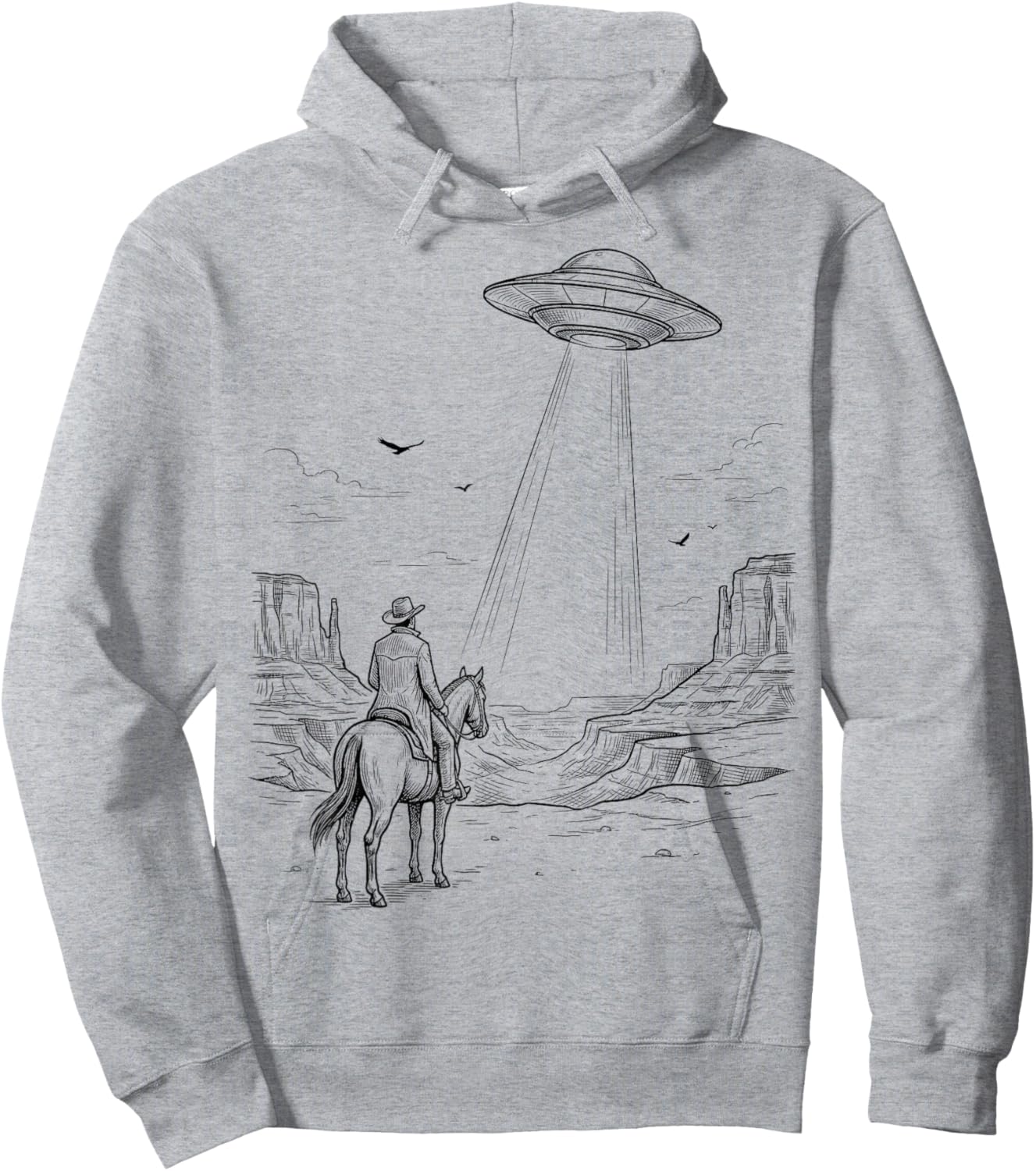 Vintage UFO Cowboy Western Desert Space Hoodie - Hoodie | Ash