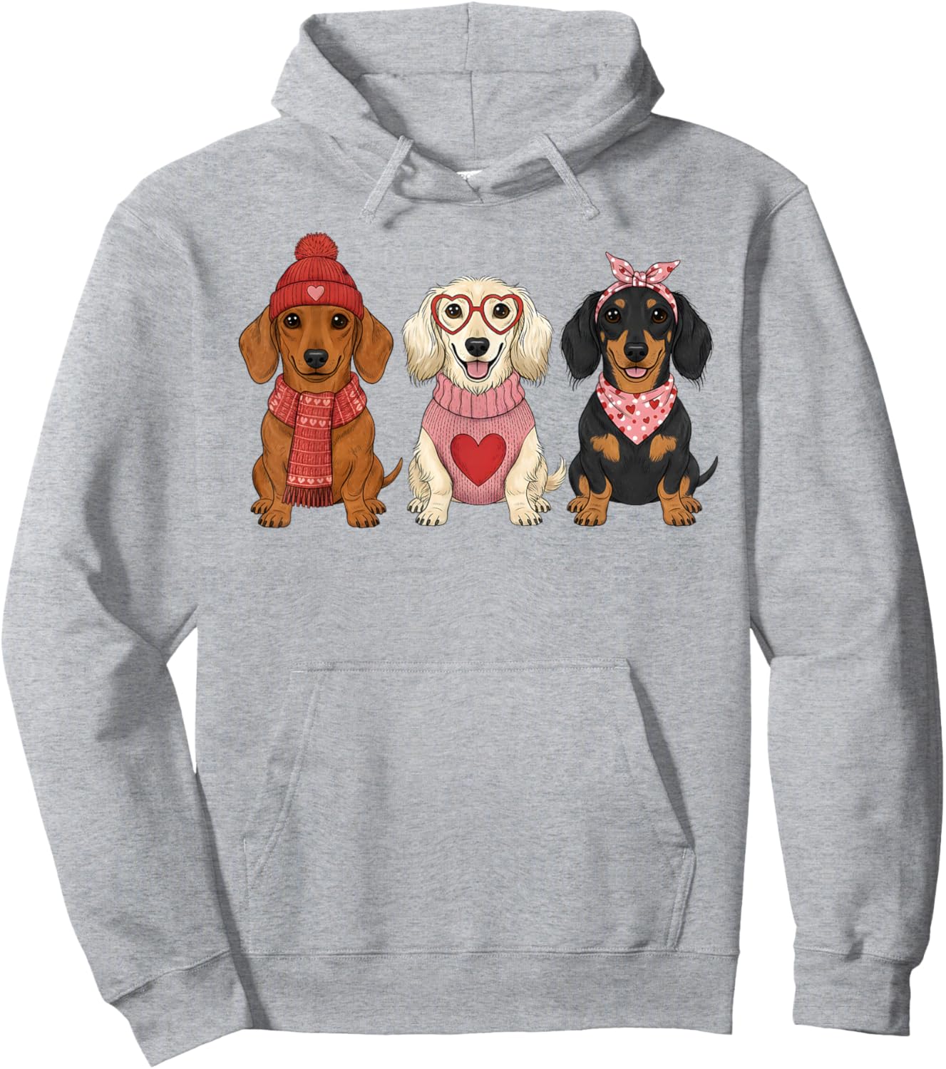 Cute Dachshund Valentine Weiner Dog Hoodie - Hoodie | Ash