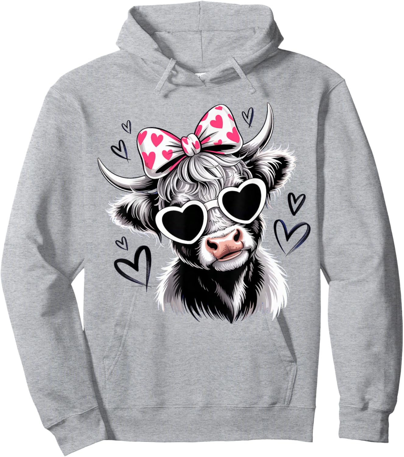 Valentine Highland Cow Hoodie - Hoodie | Ash