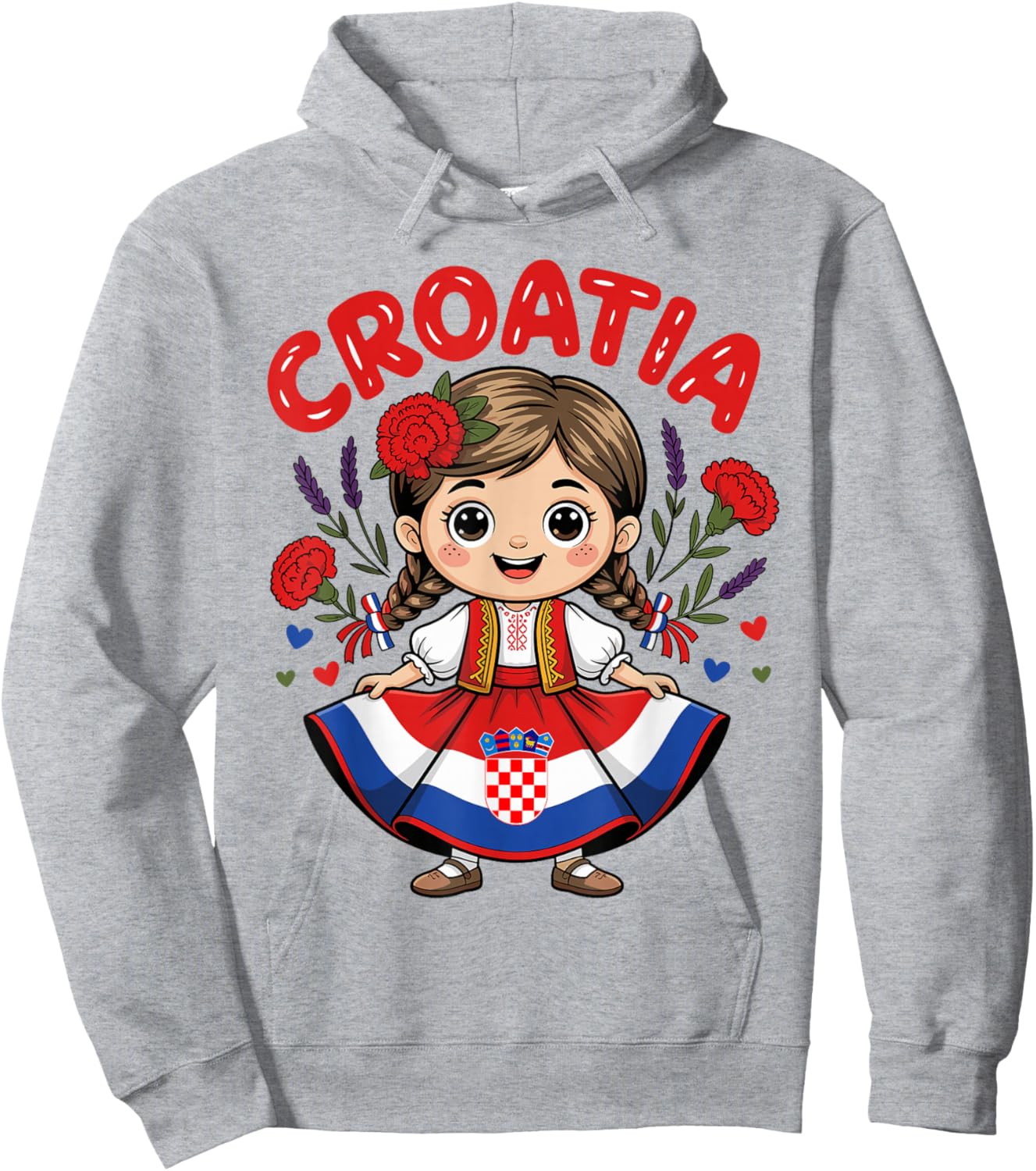 Cute Croatia Girl in Traditional Dress for Kids Hoodie - Hoodie | Ash