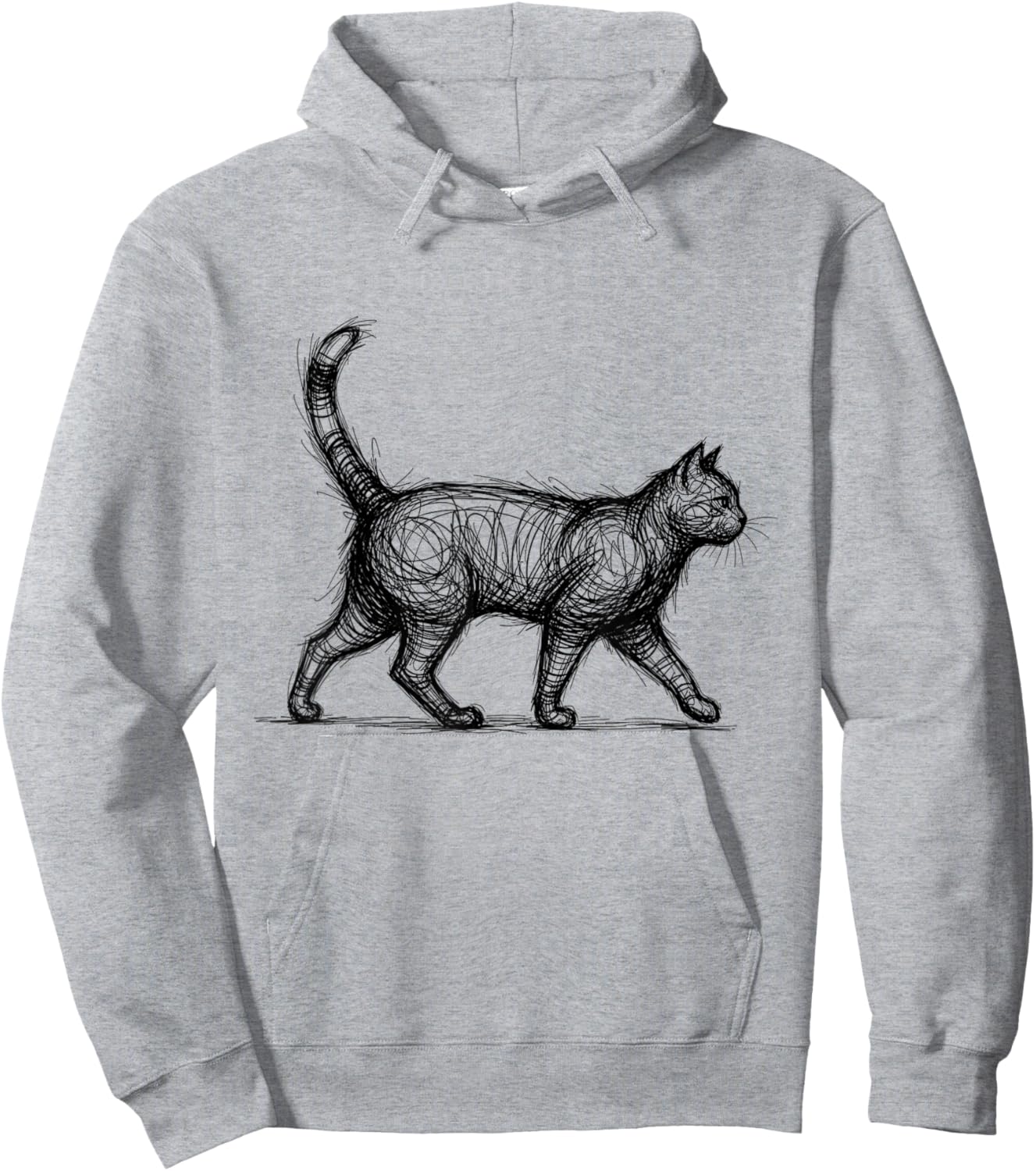 Scribble Cat Abstract Sketch Minimalist Cat Art Hoodie - Hoodie | Ash