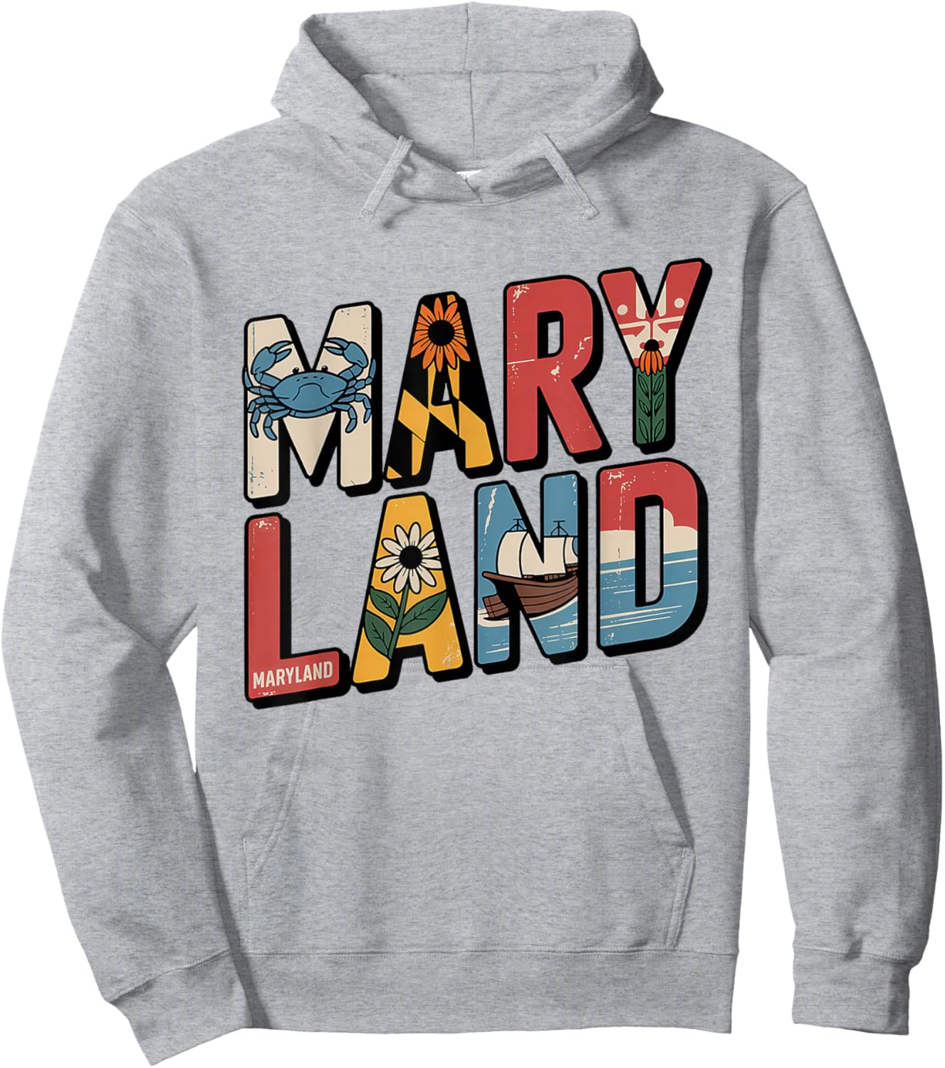 Maryland Flag - MD State Map & Crab Pride Hoodie - Hoodie | Ash