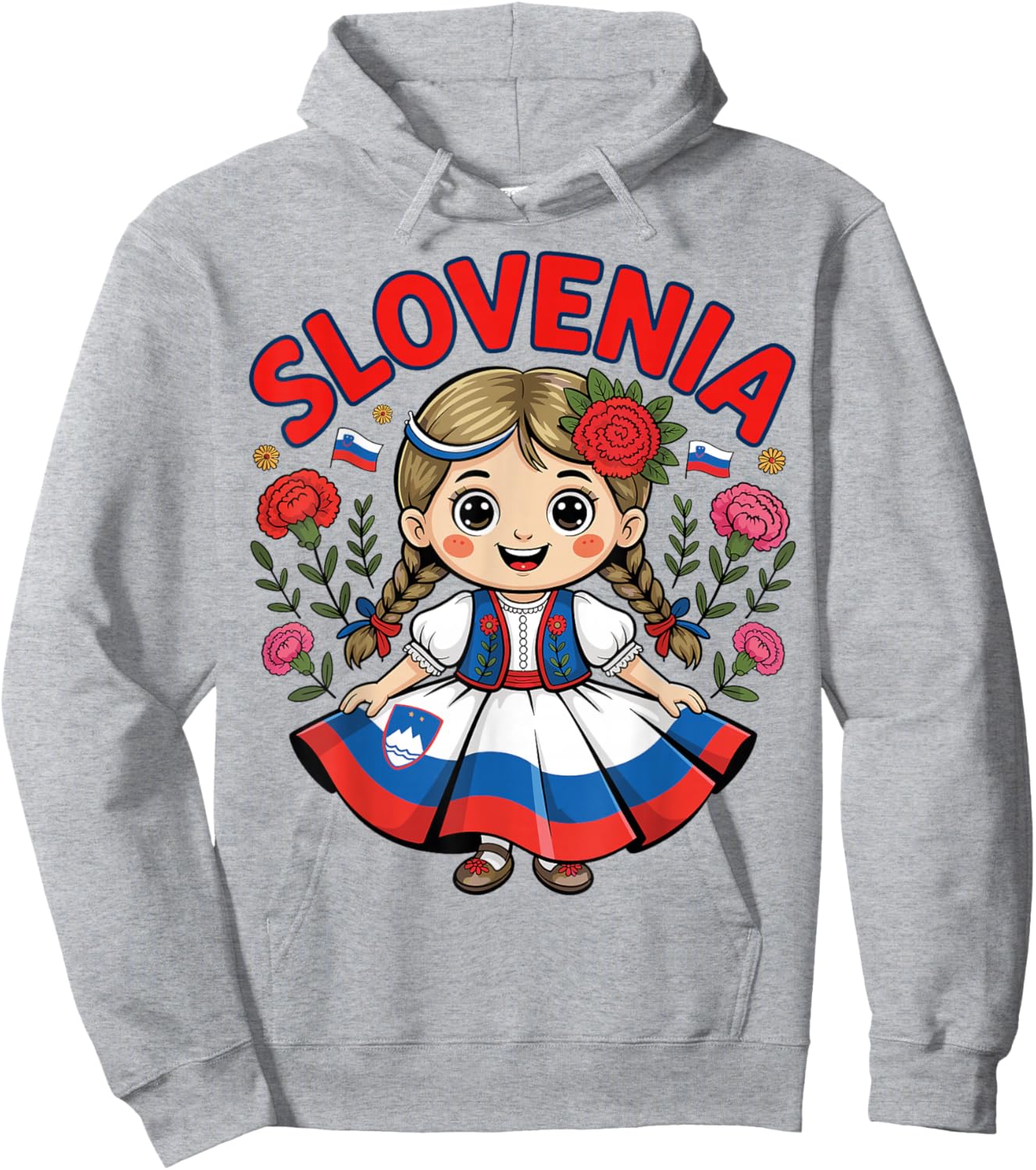 Cute Slovenian Girl in Folk Dress for Kids Hoodie - Hoodie | Ash