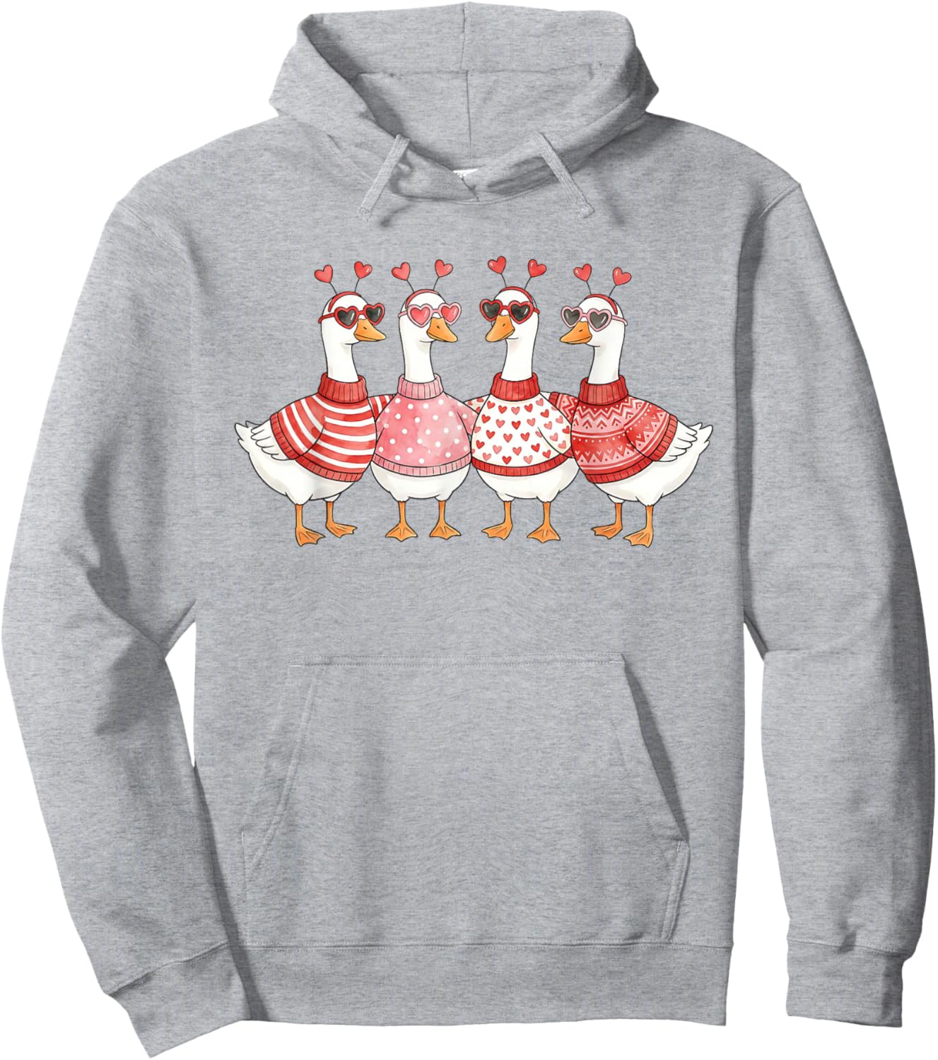 Funny Valentine Goose Squad Matching Heart Love Hoodie - Hoodie | Ash