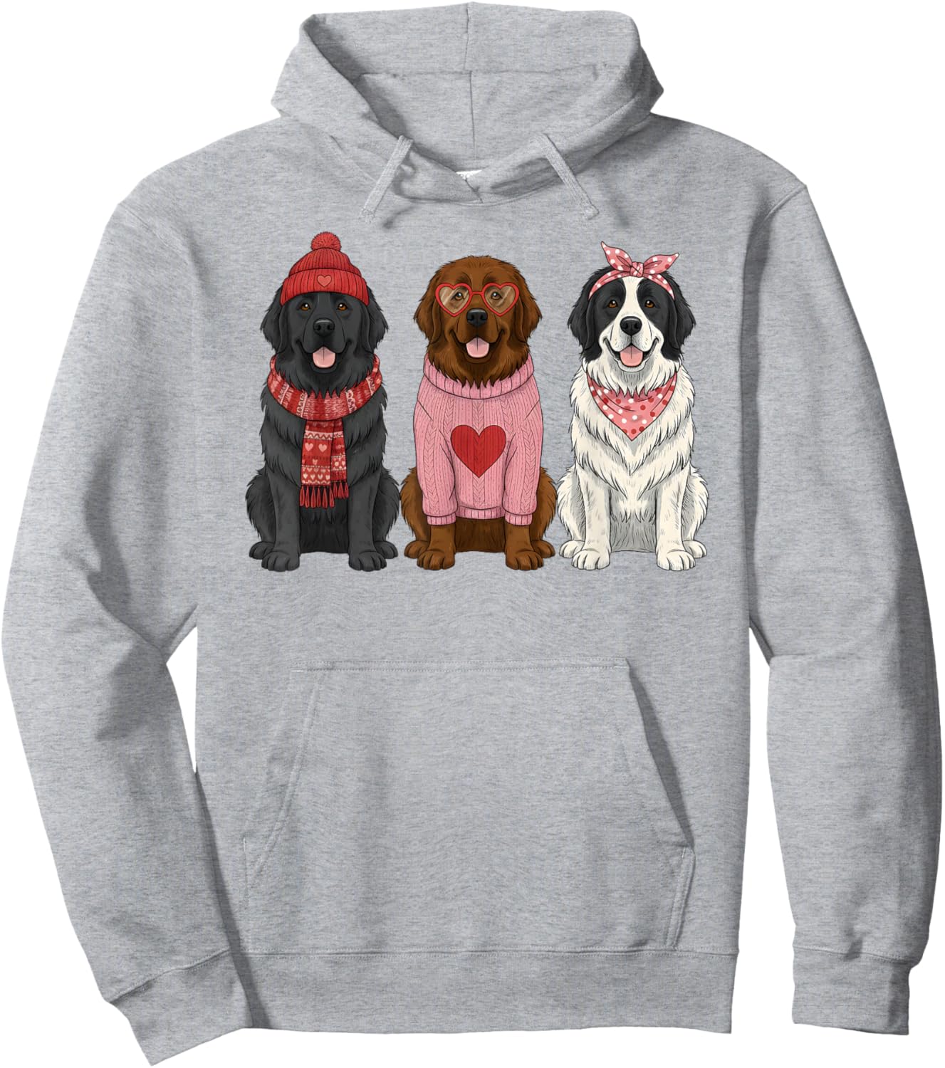 Cute Newfie Valentine Newfoundland Dog Hoodie - Hoodie | Ash