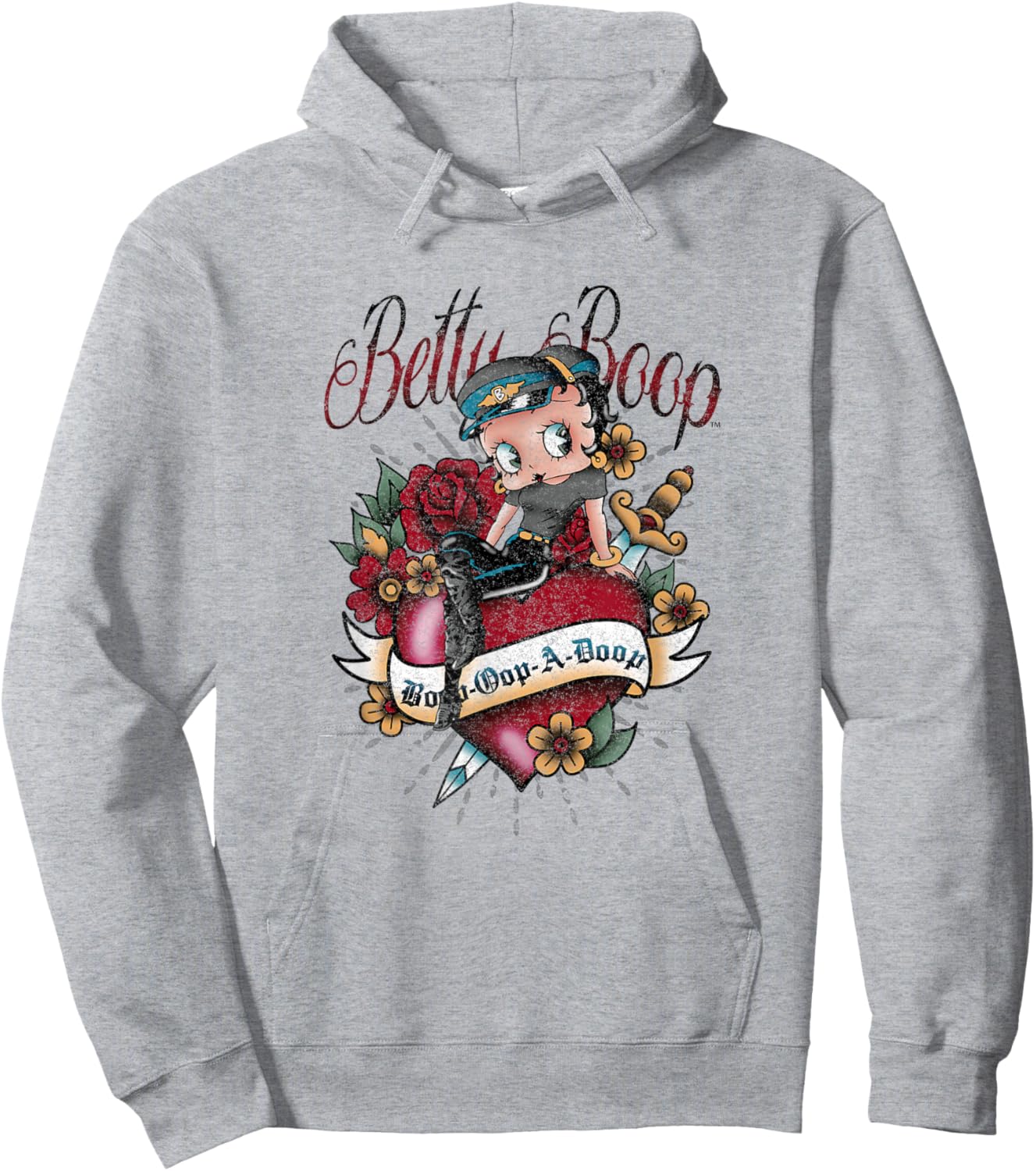 Betty Boop Heart Dagger Rose Tattoo Look Hoodie - Hoodie | Ash