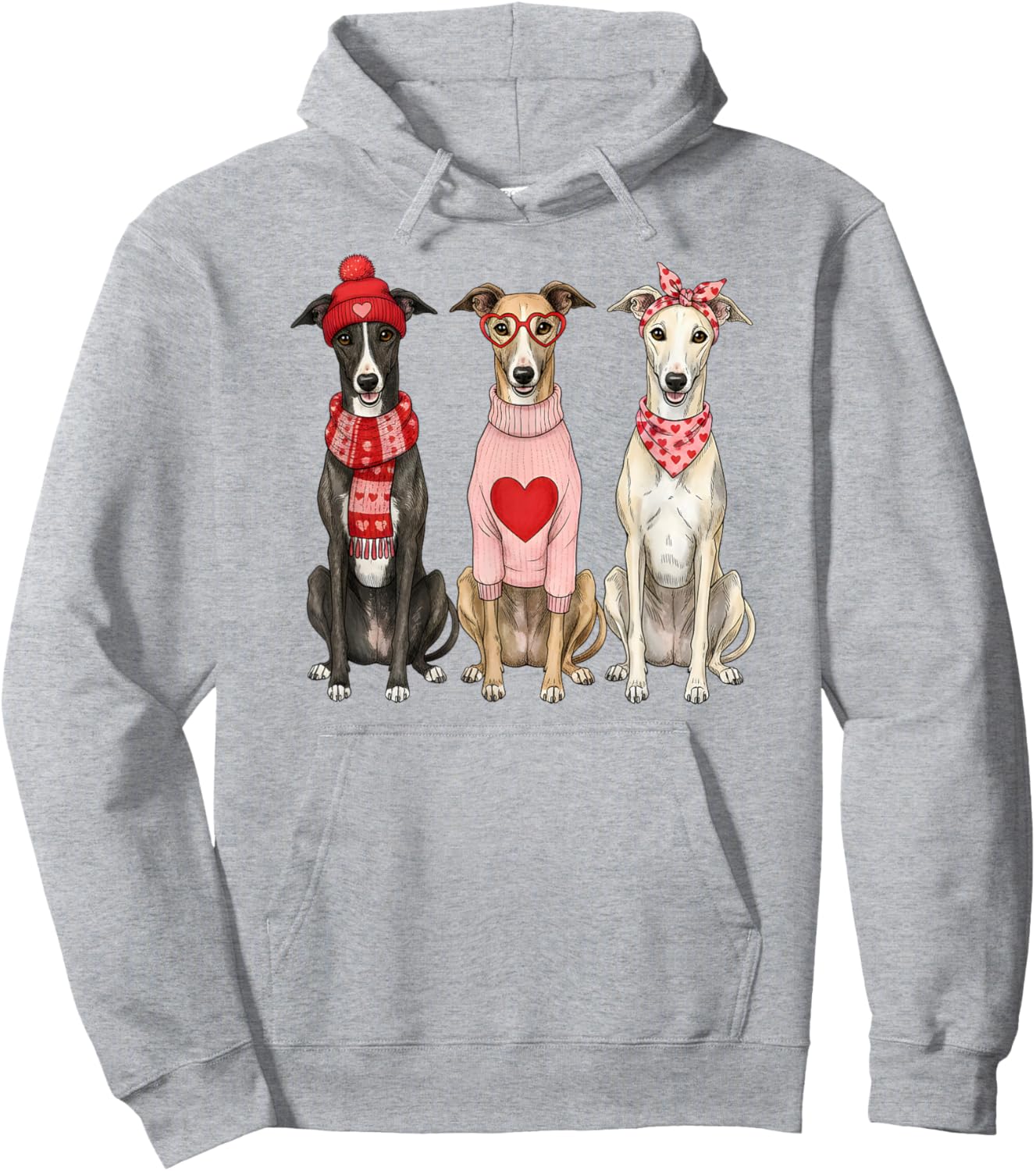 Cute Greyhound Valentine Dog Hoodie - Hoodie | Ash