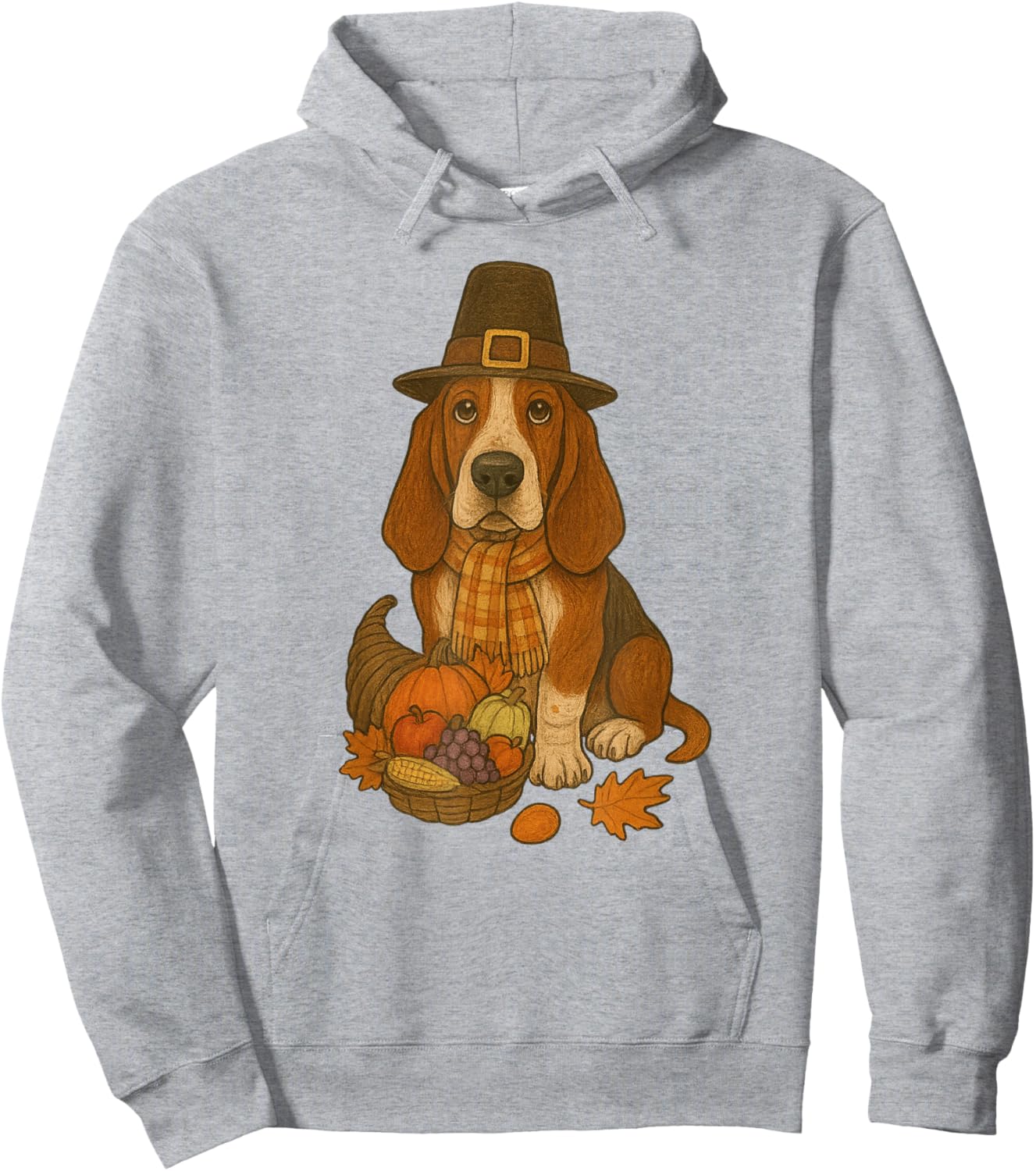 Thanksgiving Basset Hound Dog Cute Hoodie - Hoodie | Ash