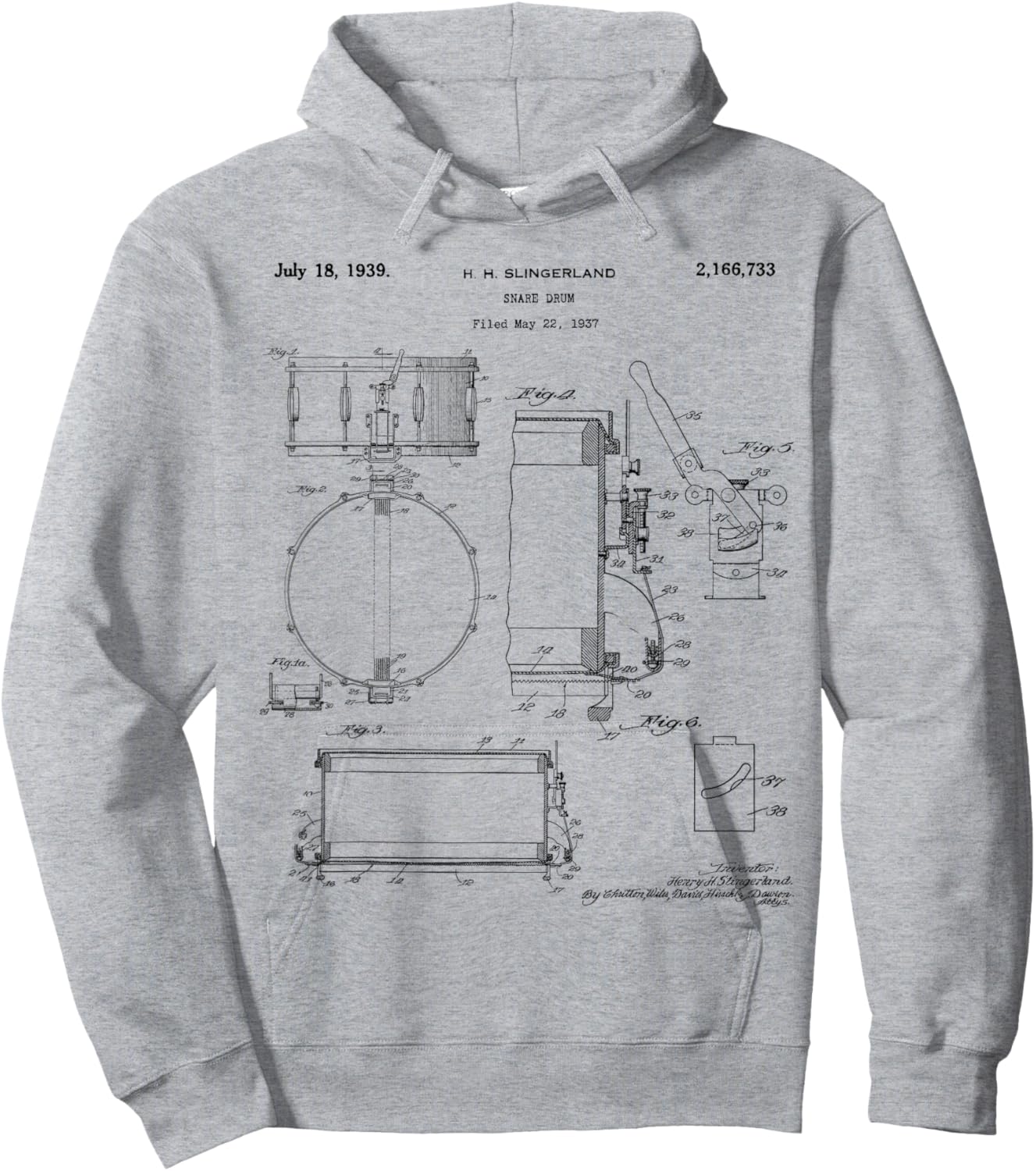 Snare Drum Patent Vintage Drawing Print Hoodie - Hoodie | Ash
