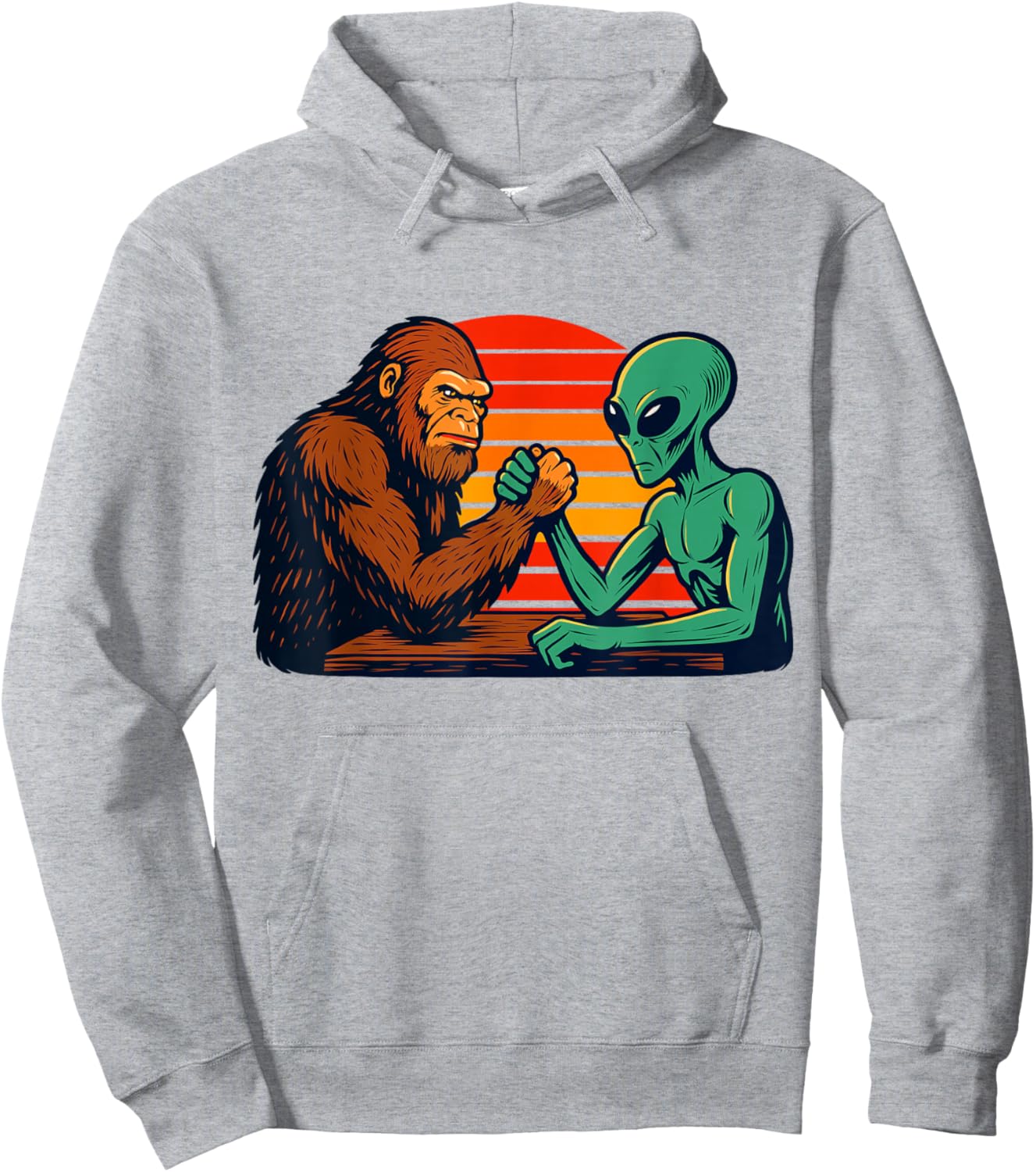 Funny Arm Wrestling Bigfoot Alien Hoodie - Hoodie | Ash