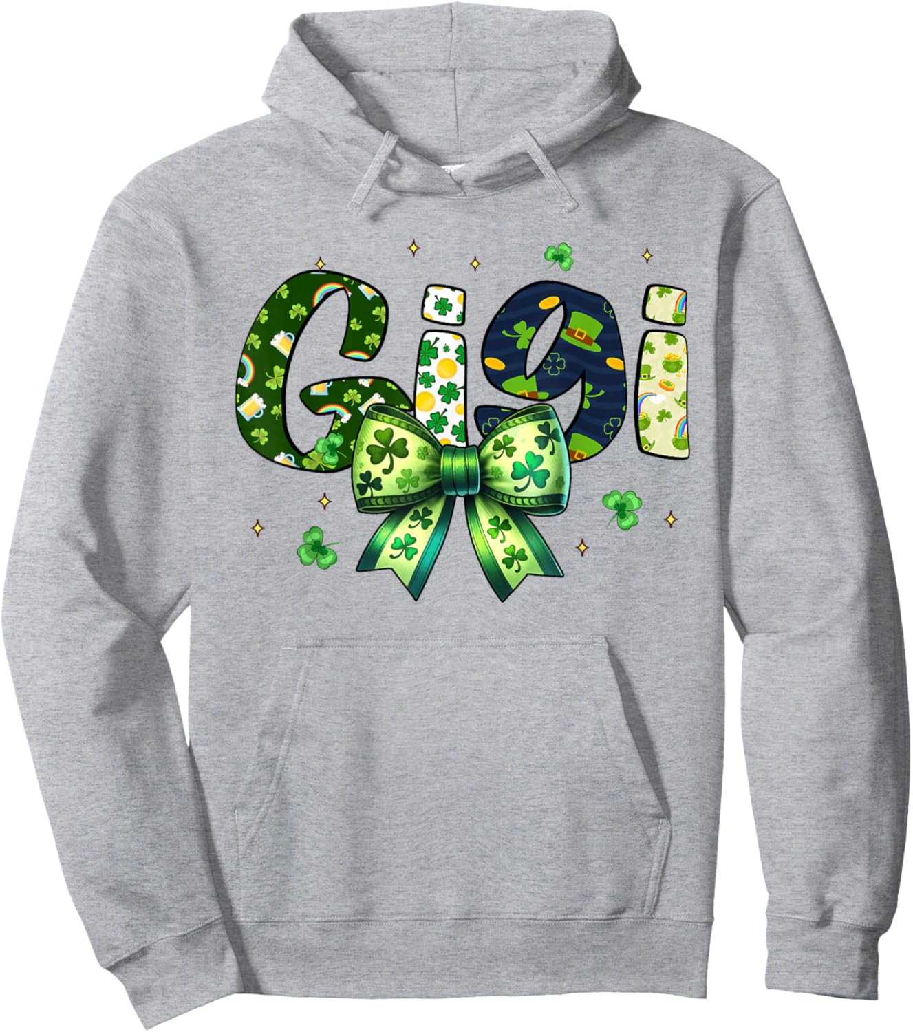Gigi St Patrick’s Day Coquette Bow Shamrock Hoodie - Hoodie | Ash