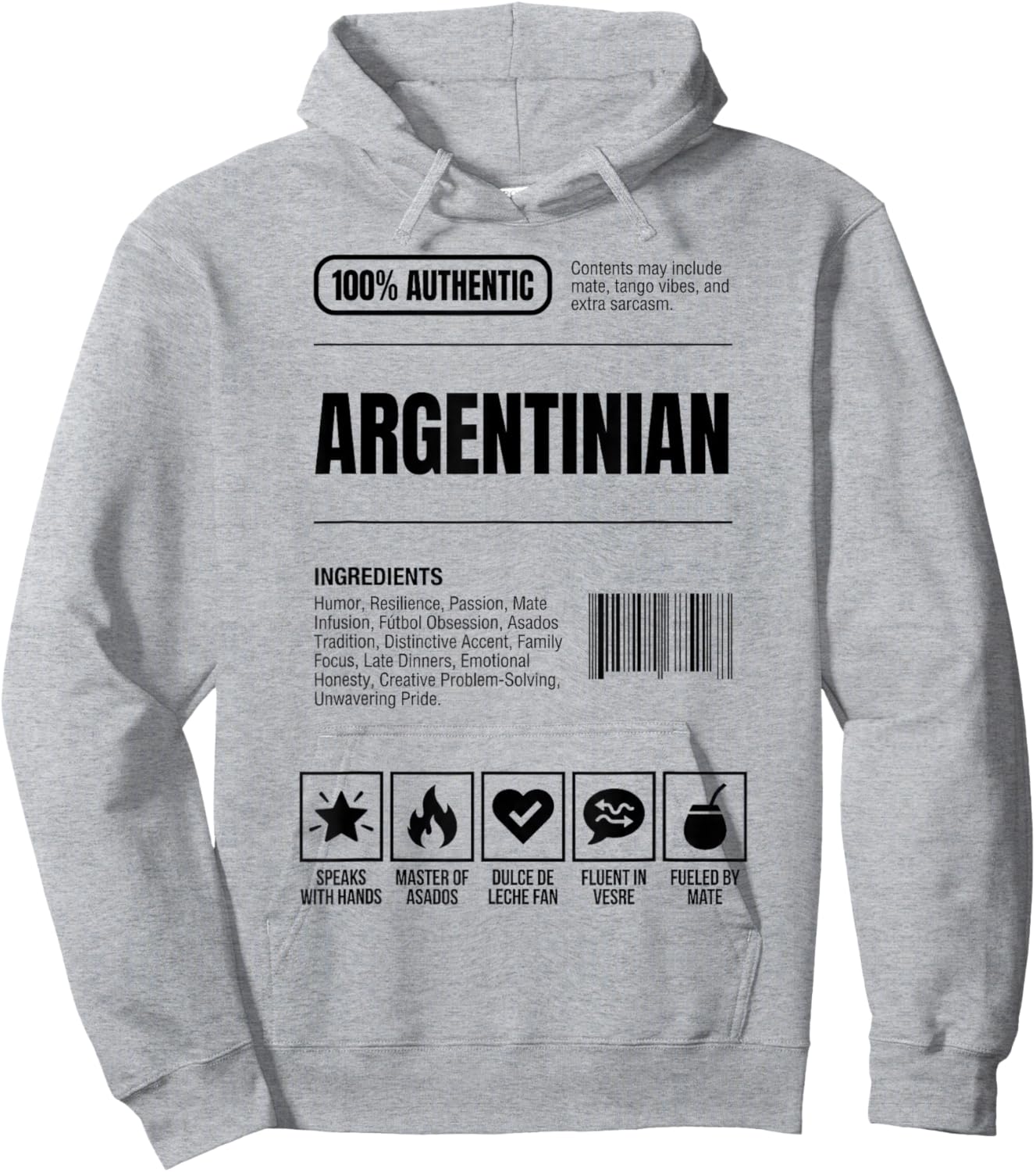 Argentinian Nutrition Facts Ingredients Label Hoodie - Hoodie | Ash