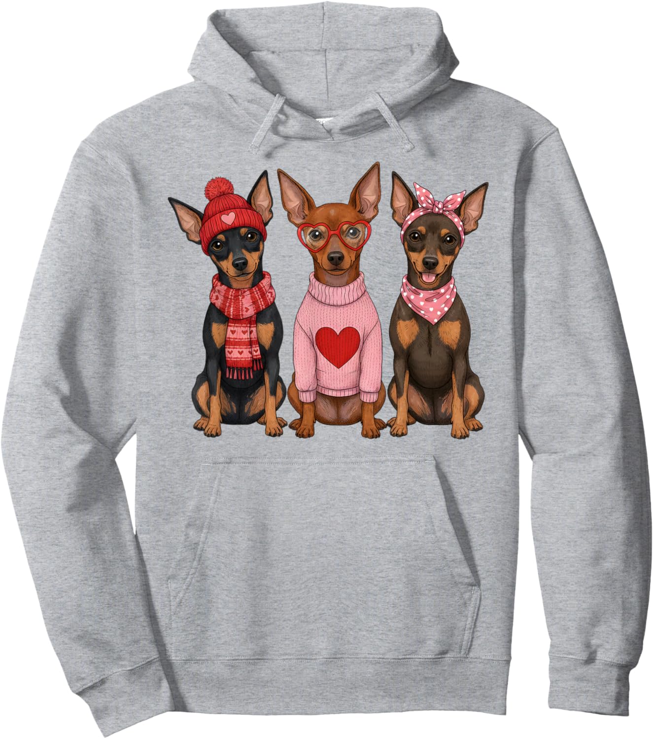 Cute Miniature Pinscher Valentine Min Pin Dog Hoodie - Hoodie | Ash