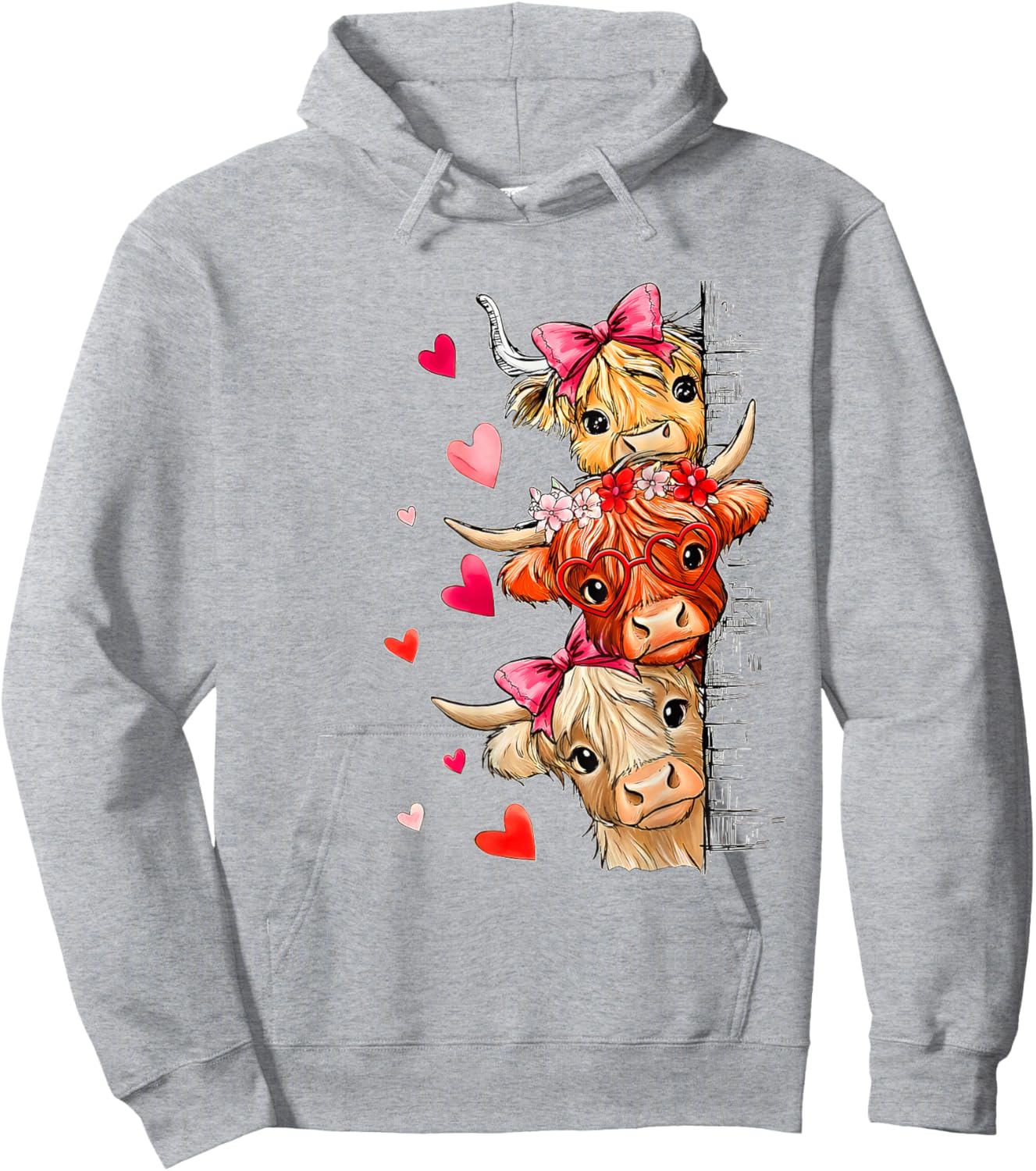 Valentine Highland Cow Hoodie - Hoodie | Ash
