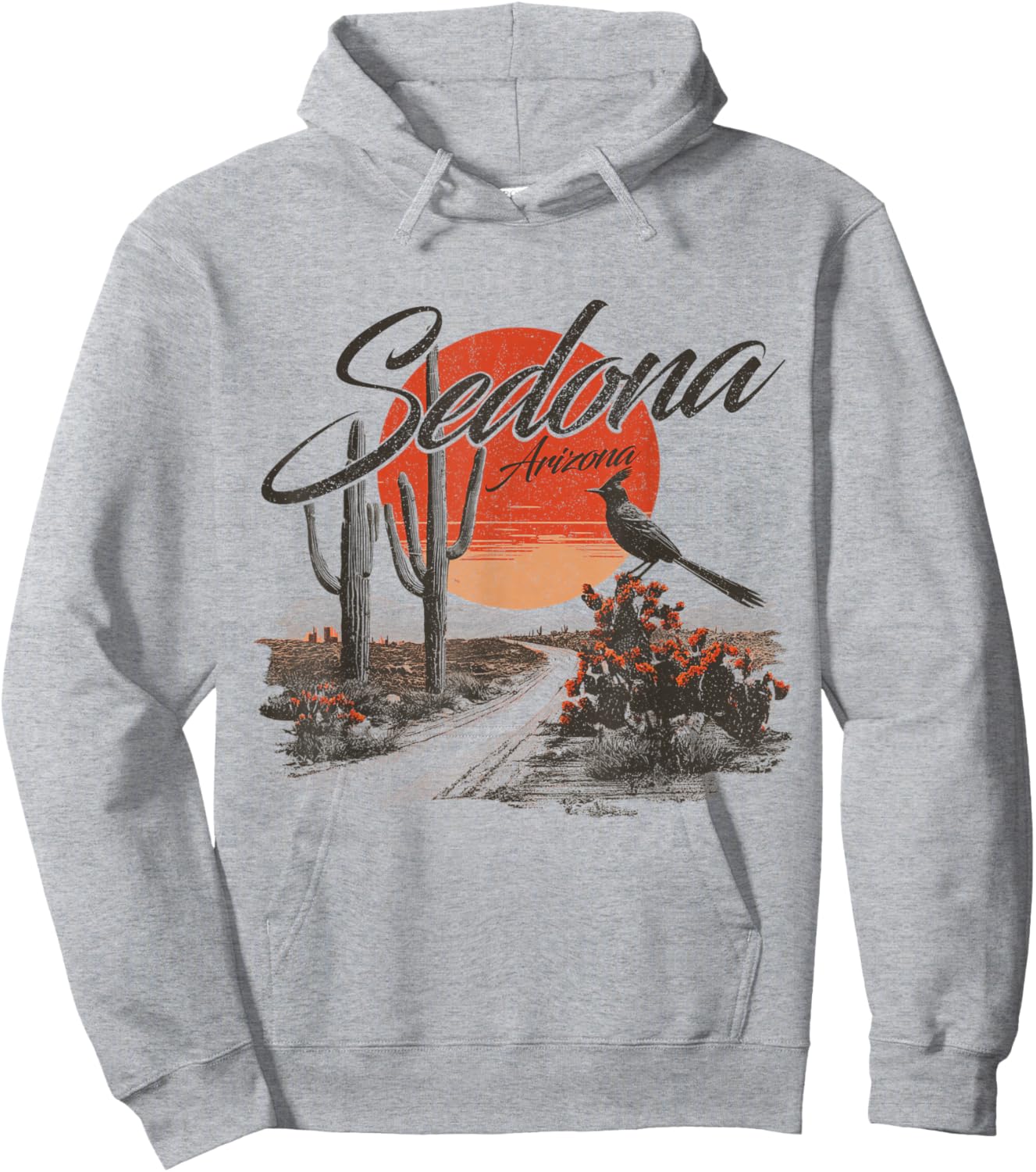 Sedona Arizona Roadrunner Desert Cactus Vintage Hoodie - Hoodie | Ash