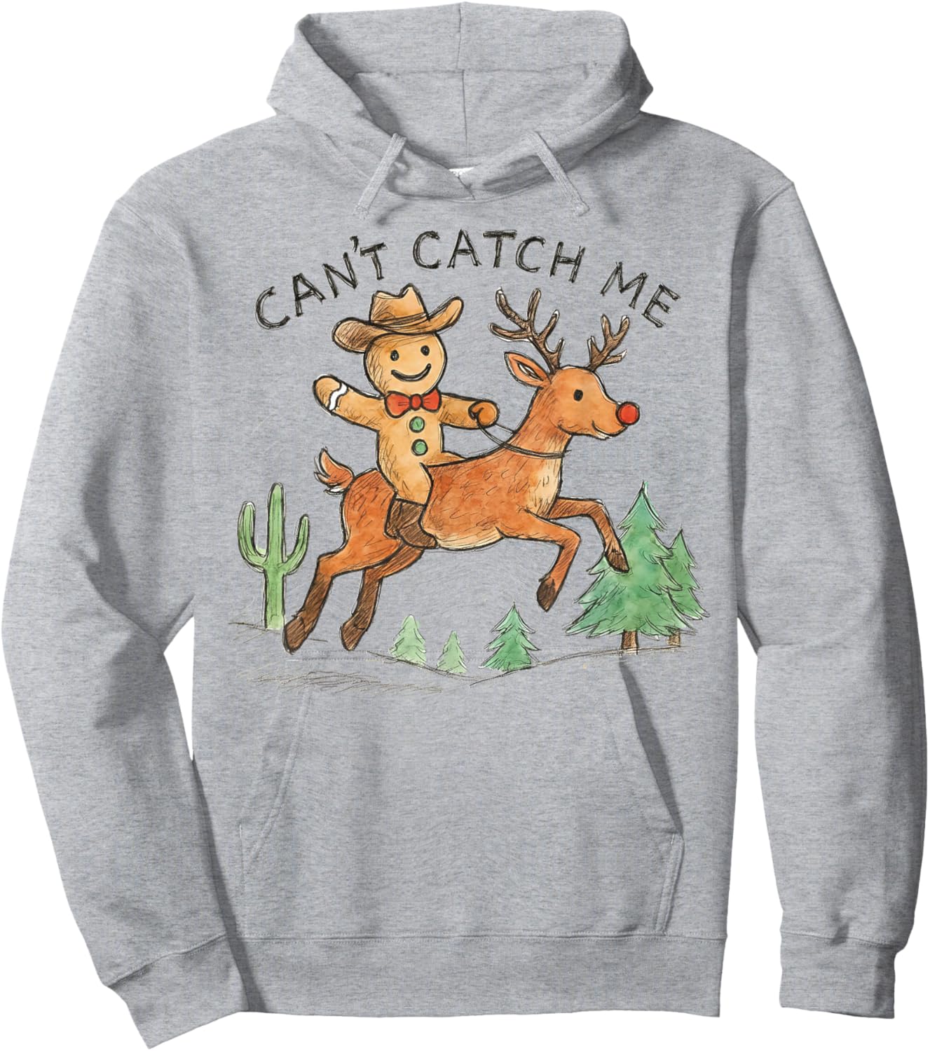 Can't Catch Me Cowboy Gingerbread Man Christmas Hoodie - Hoodie | Ash