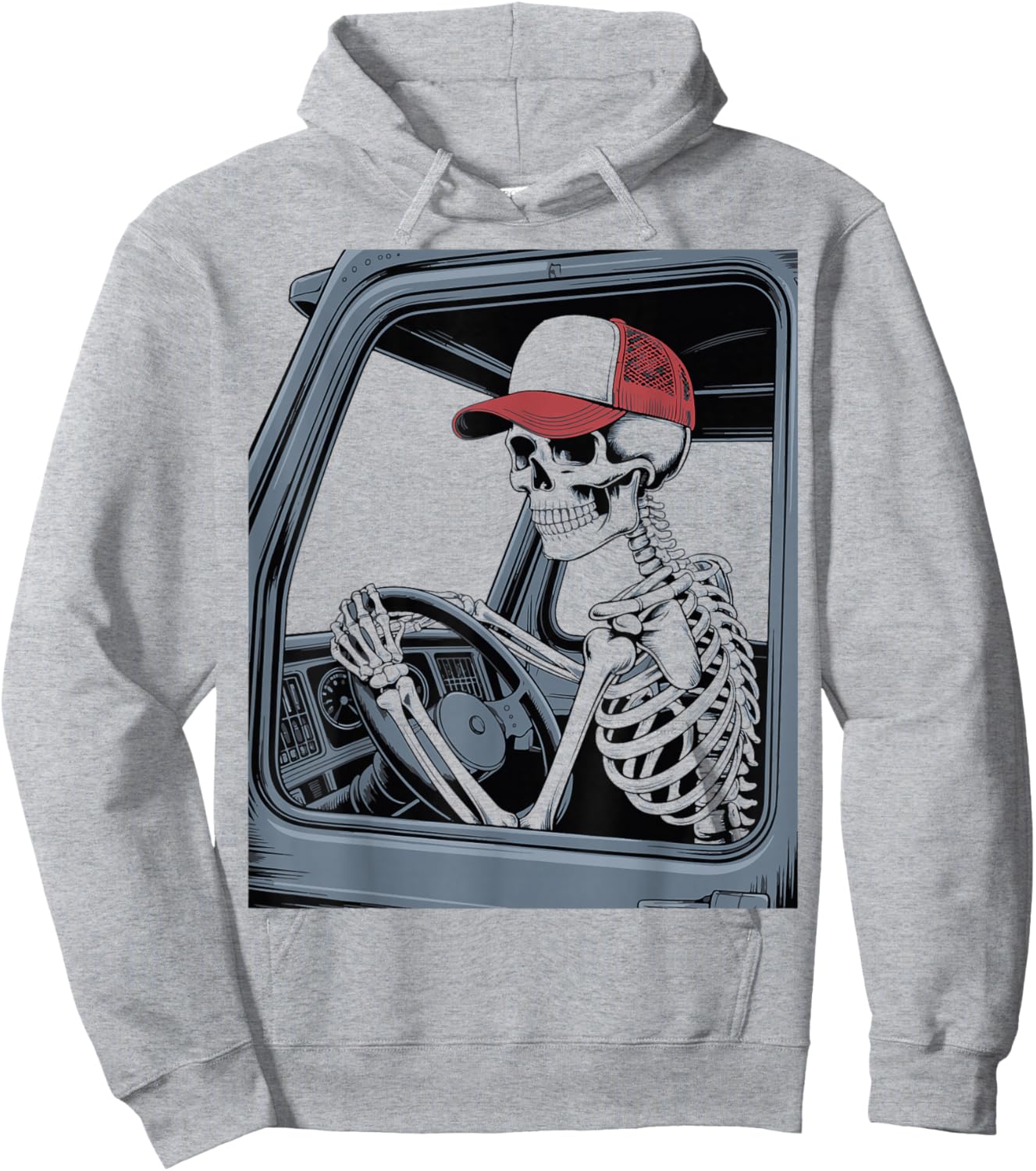 Skeleton Trucker Driving Illustration Hoodie - Hoodie | Ash