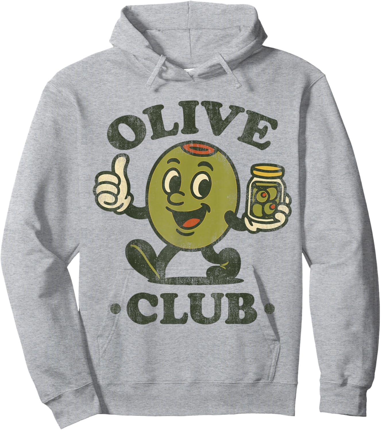 Vintage Olive Club Retro Martini Olive Mascot Hoodie - Hoodie | Ash
