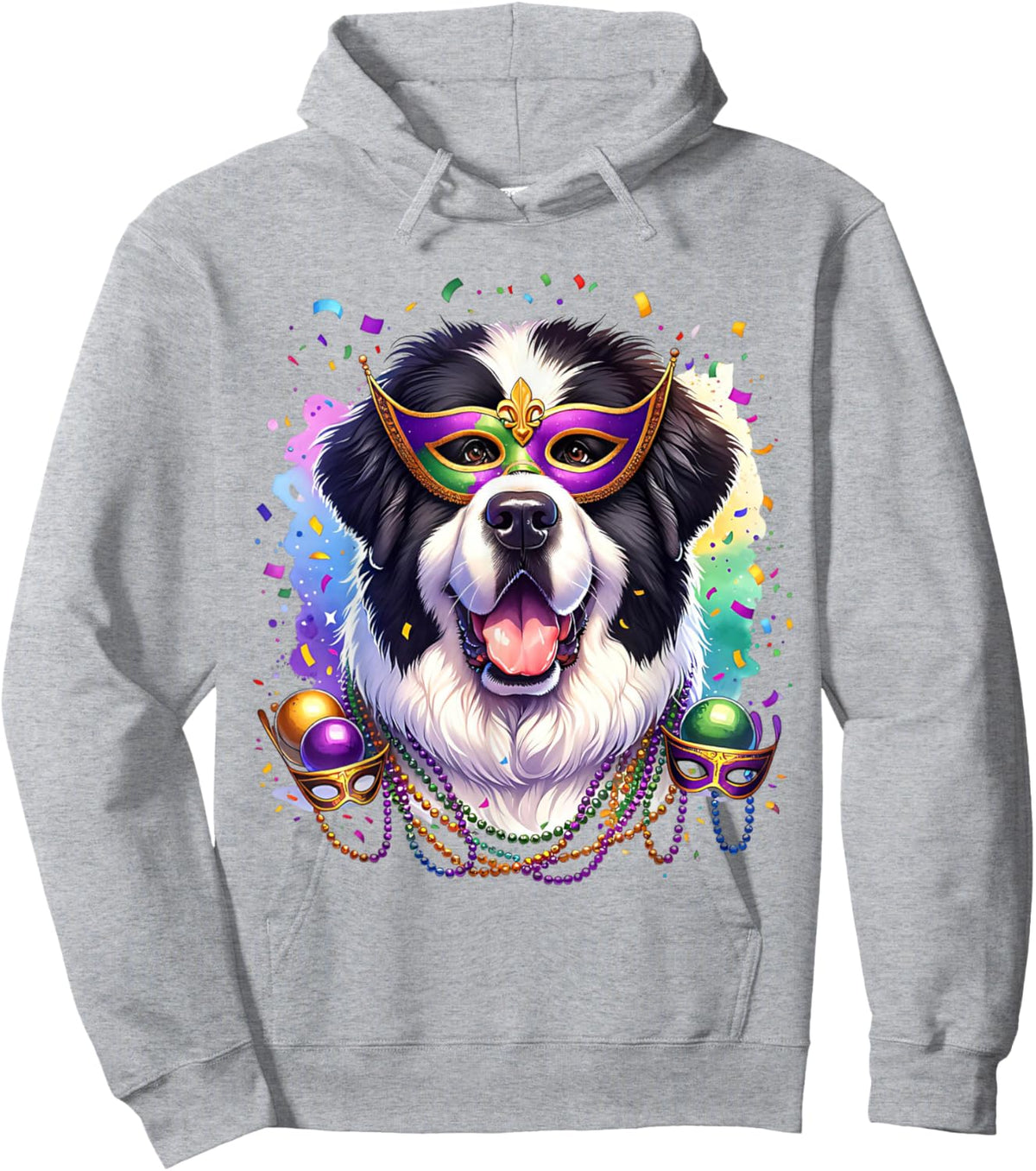 Mardi Gras Newfoundland Dog Hoodie - Hoodie | Ash